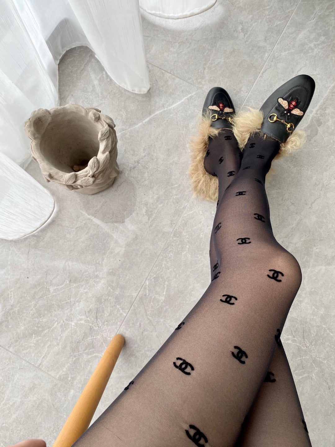 C Classic flocked letter stockings