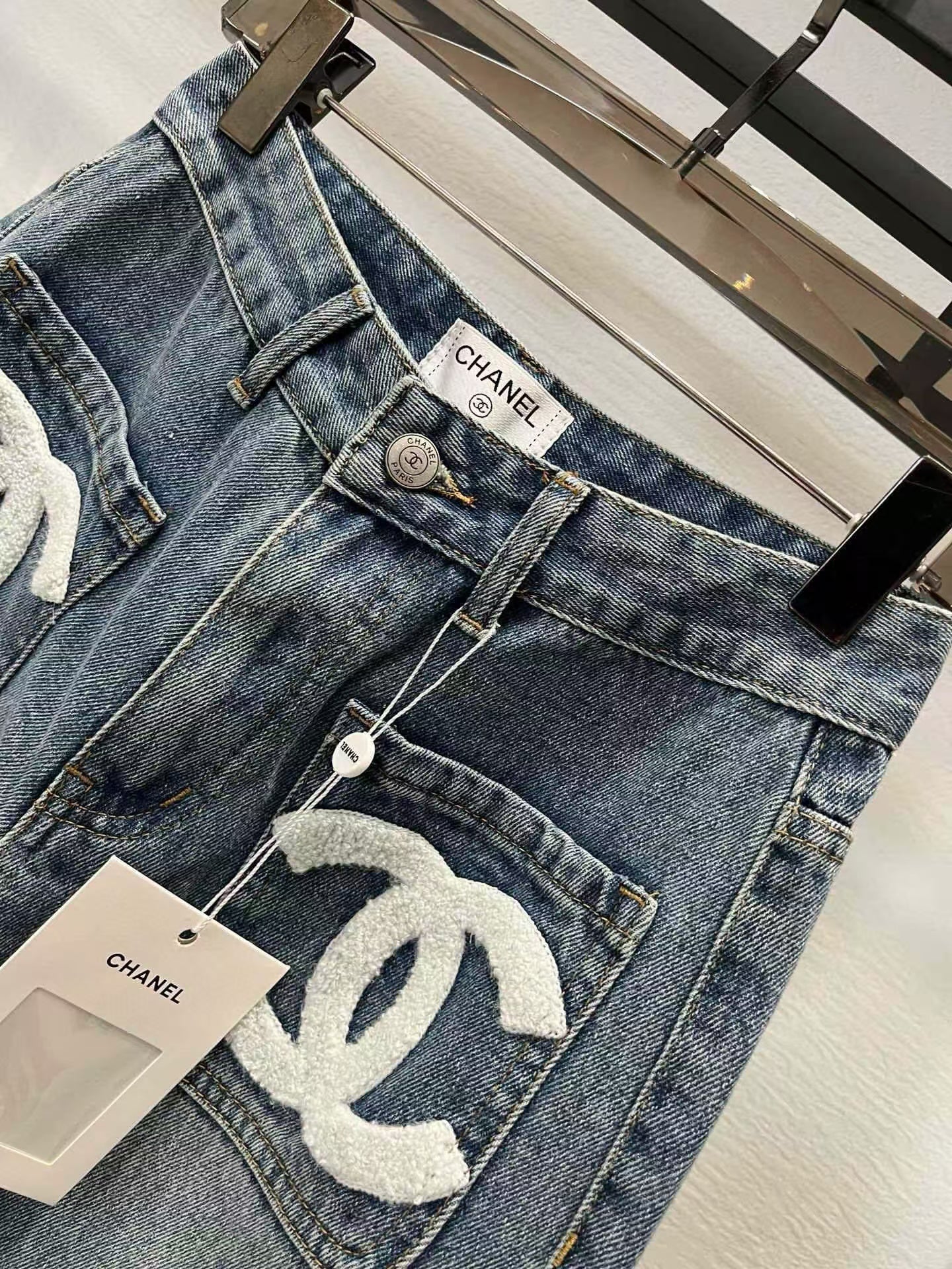 NEW Early autumn pocket towel embroidered denim trousers