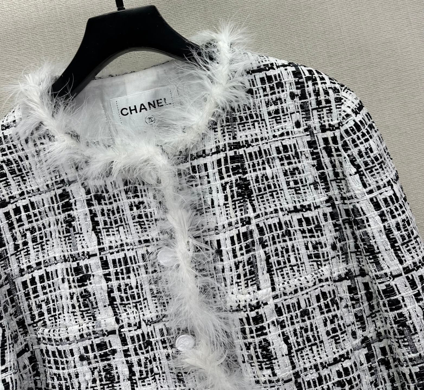 Feather-Trim Tweed Jacket