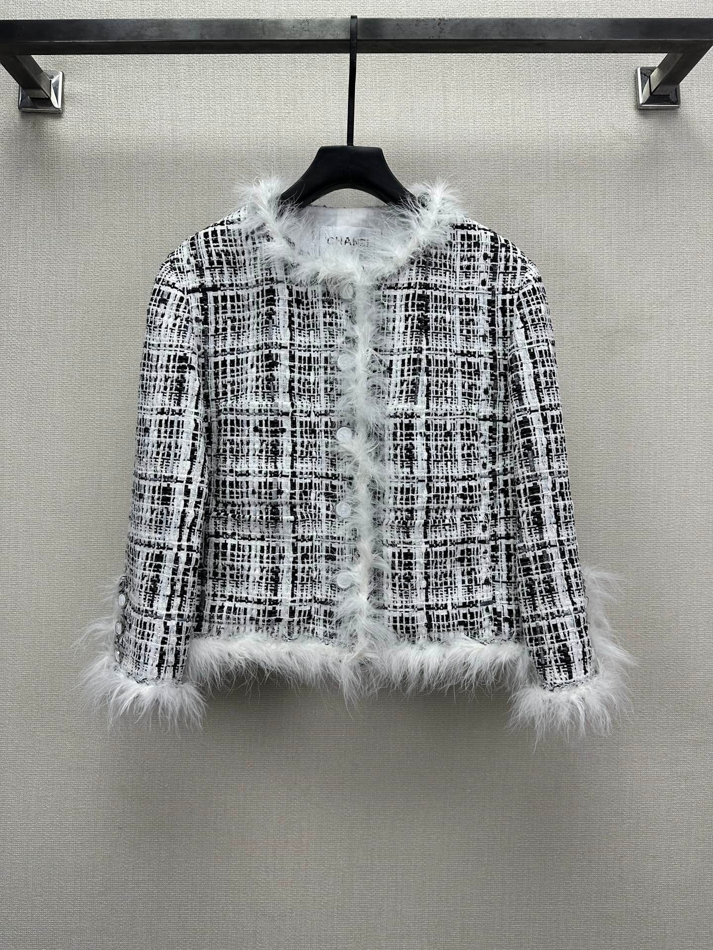 Feather-Trim Tweed Jacket