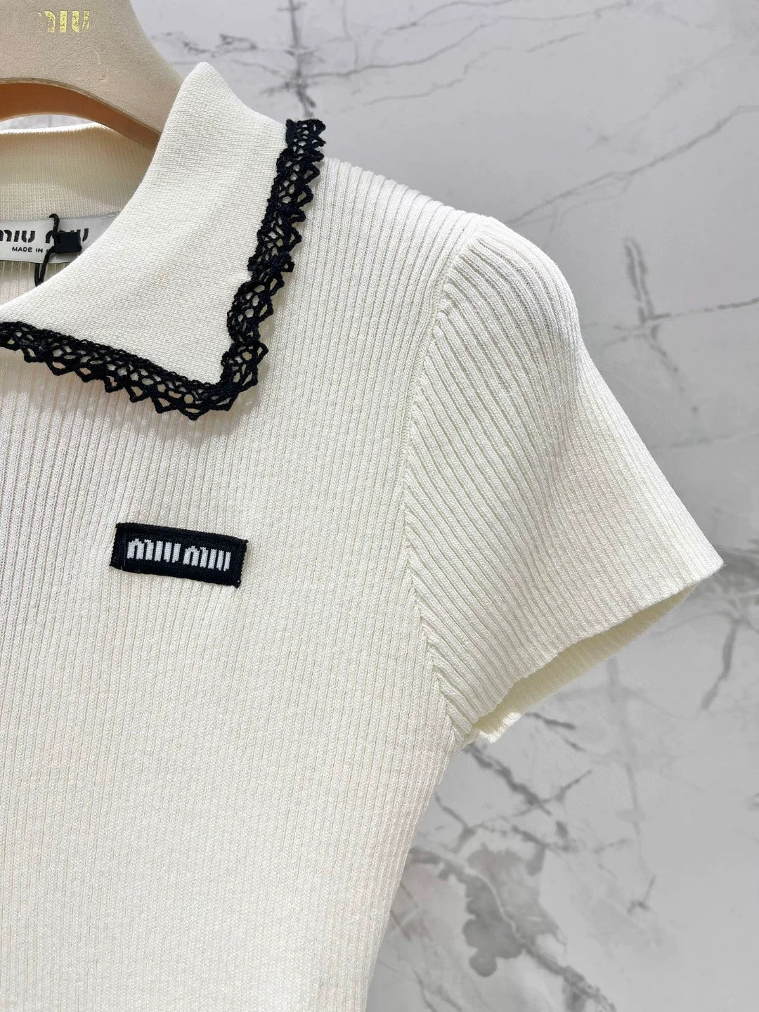 M 25 new crochet doll collar slim fit short sleeve knit