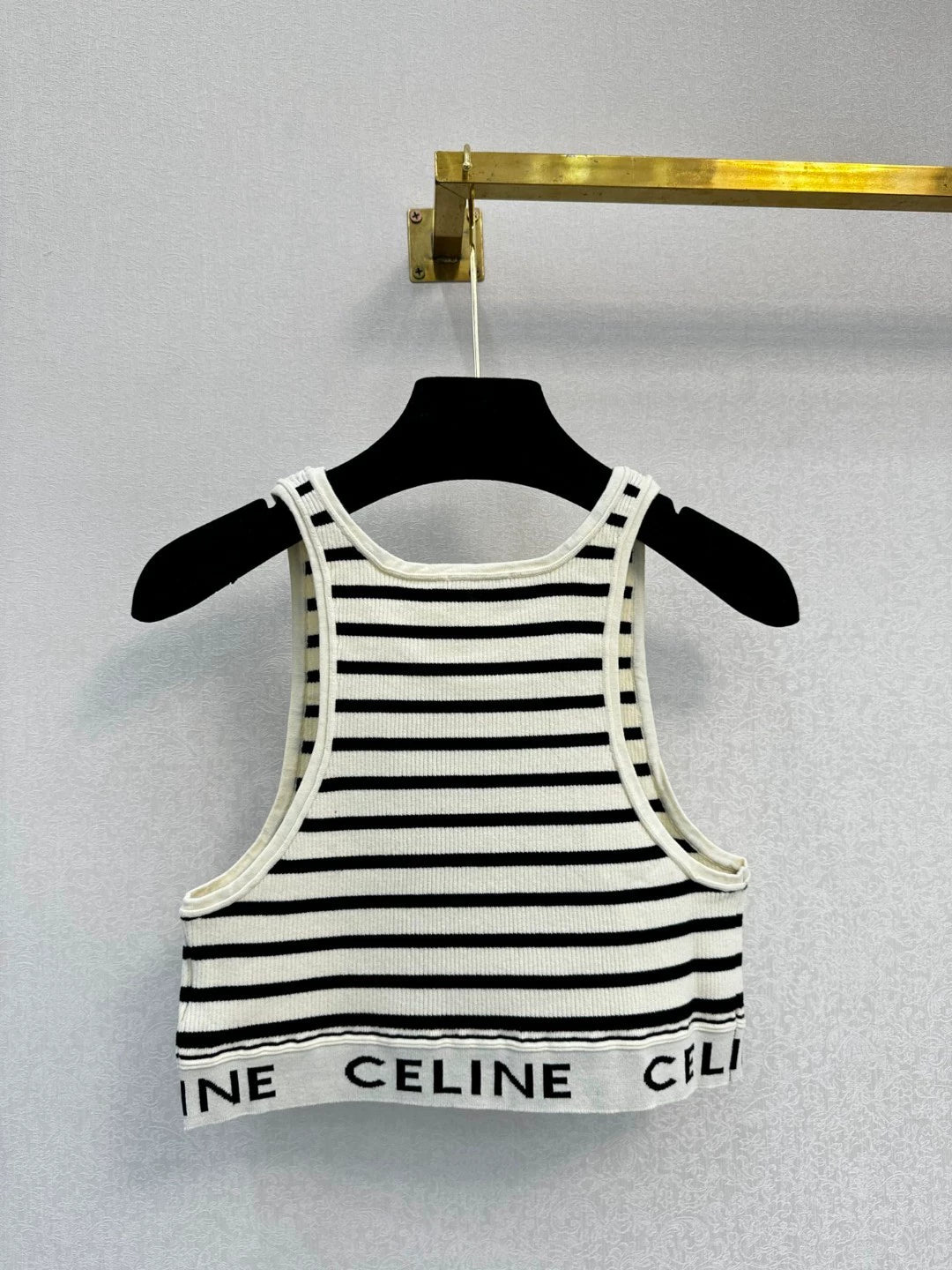 CE 25 New Clashing Stripe Letter Ribbon Knit Tank Top