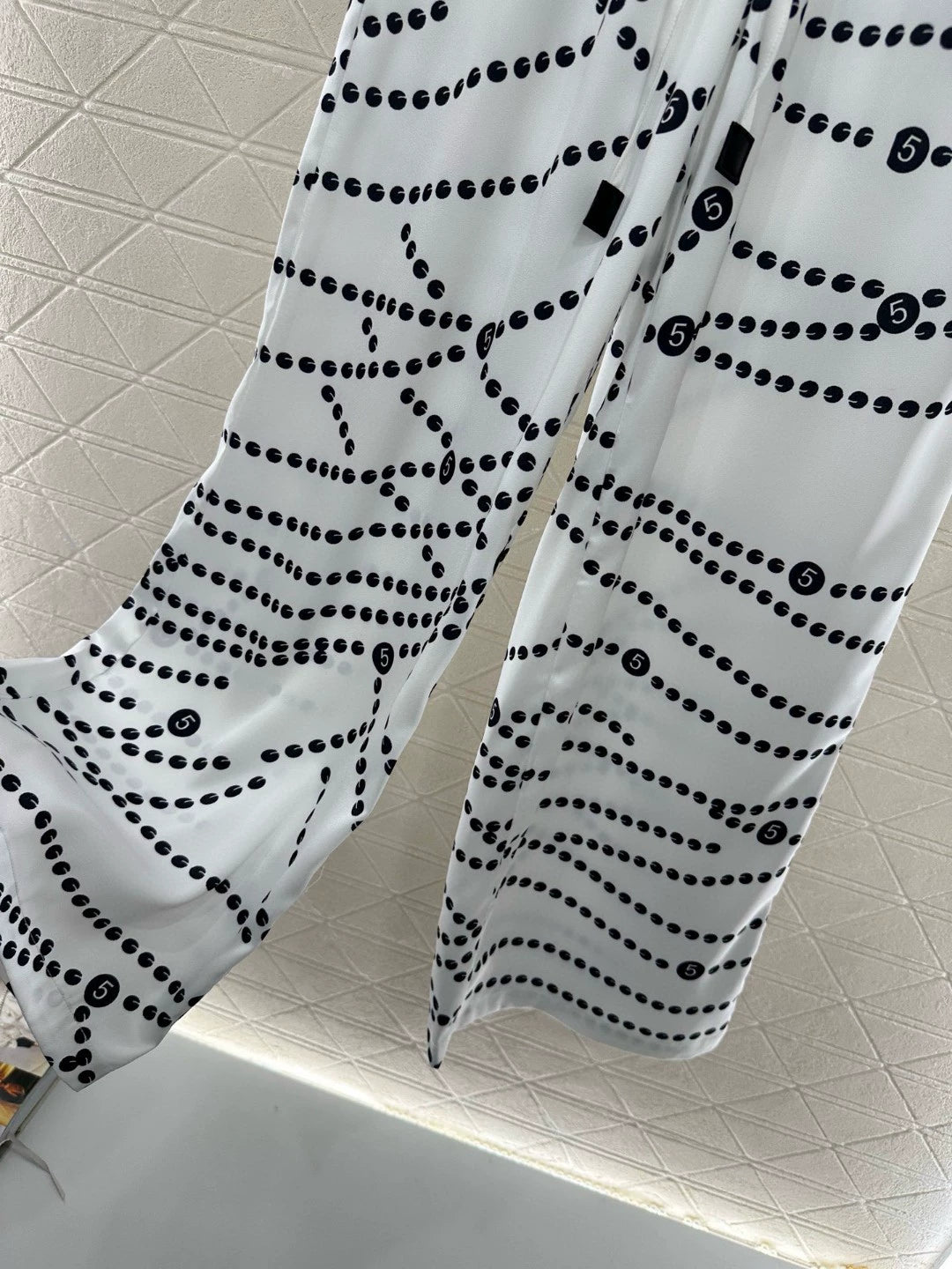 C 25 Pearl Chain Drawstring Straight Leg Pants