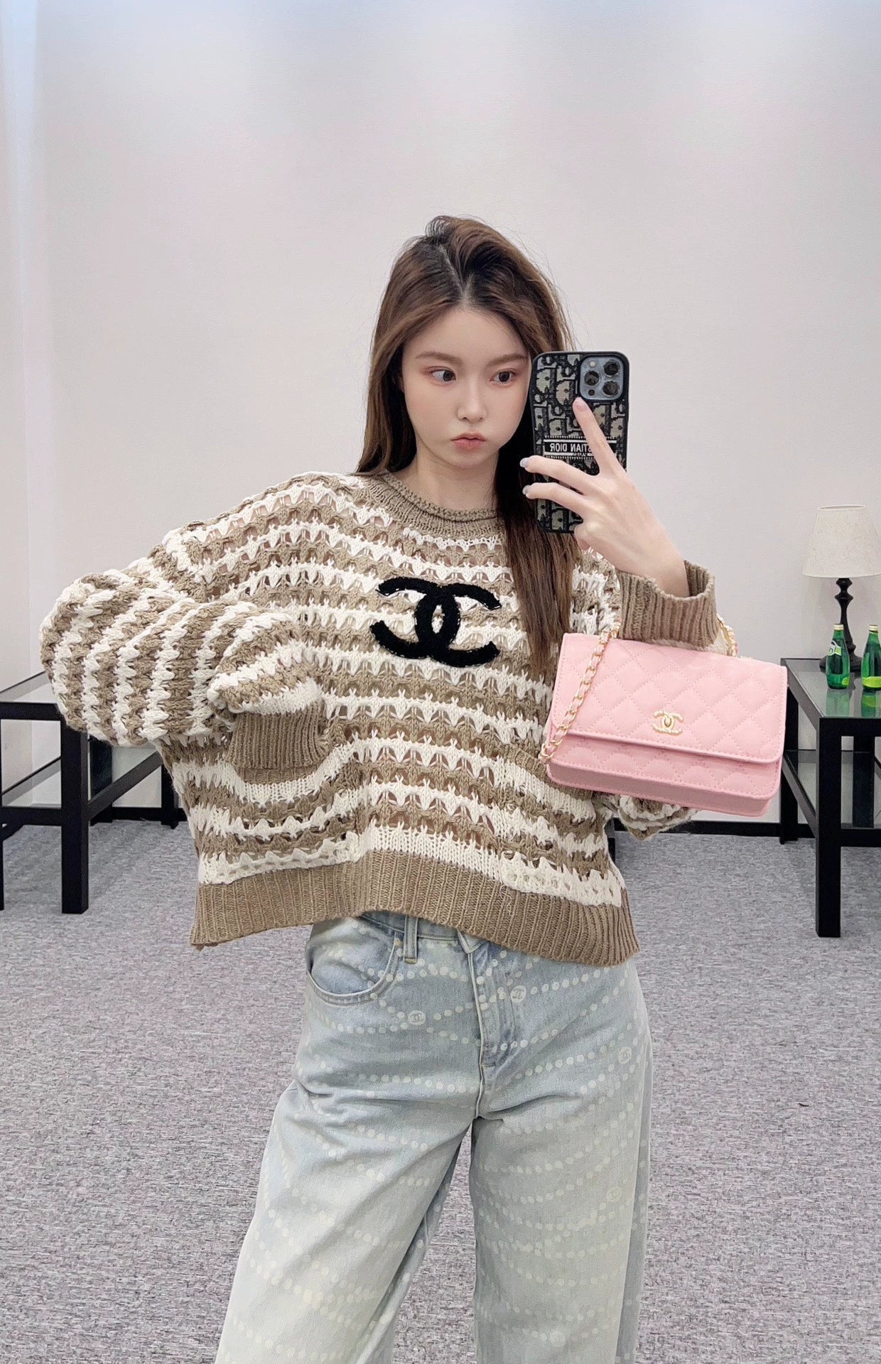 C 25 Striped Letter Knit Sweater