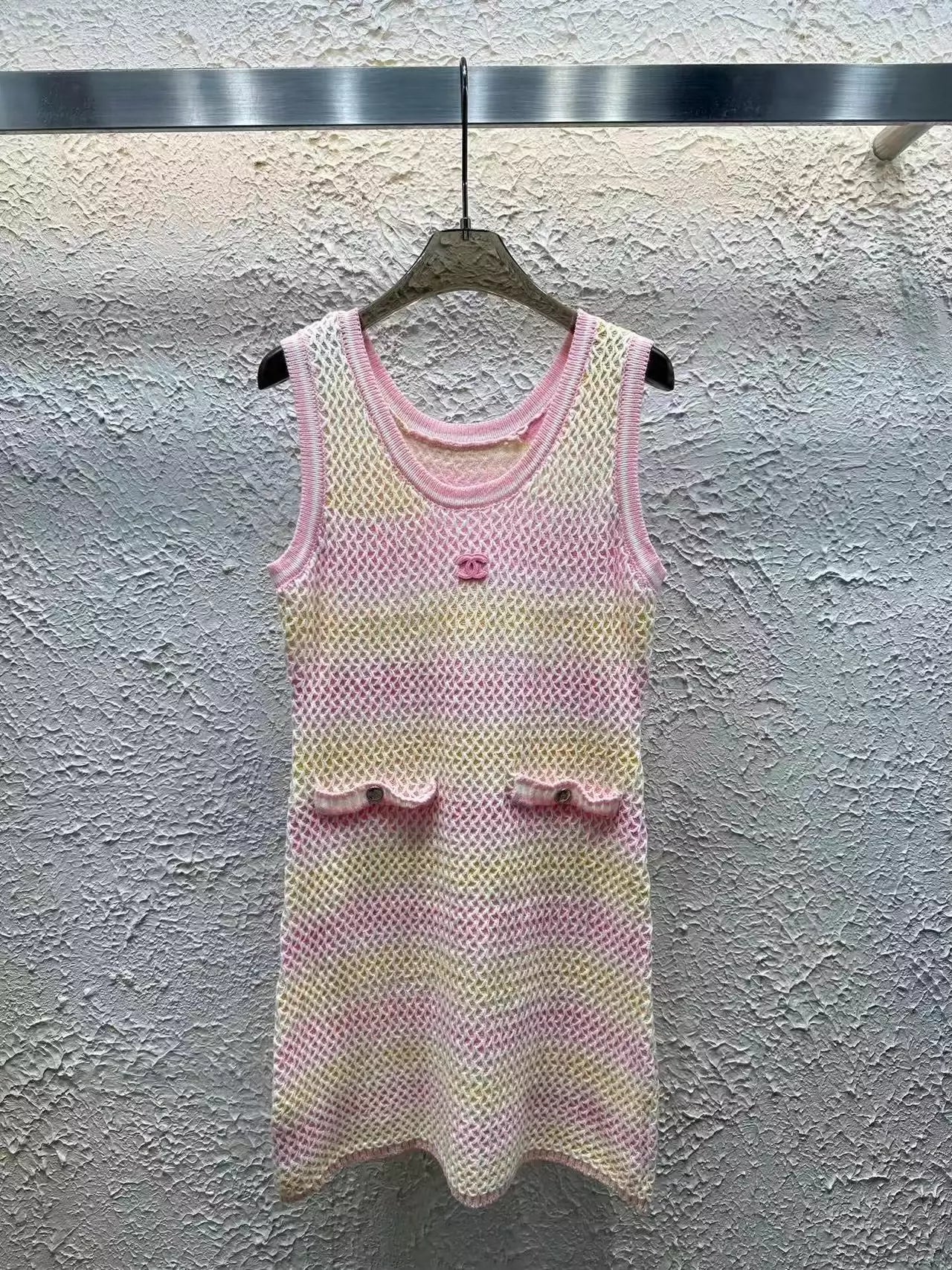 C 25 Summer Fixed Dye Colorful Yarn Knit Tank Dress