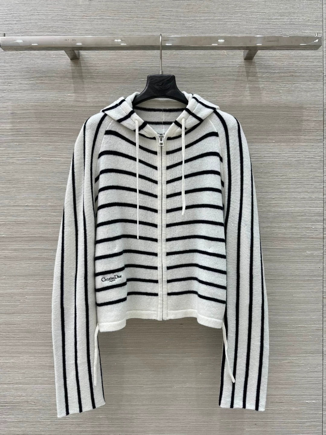 D 25 new drawstring design drawstring striped wool hooded cardigan