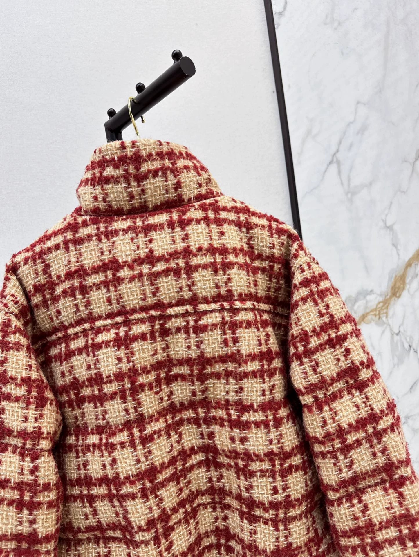 C 25 New fall/winter ski tweed plaid stand-collar down jacket