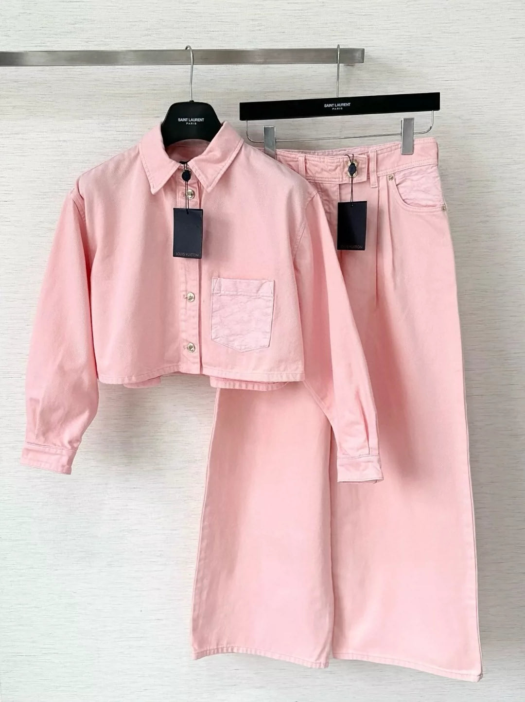 L 25Ss Spring/Summer New Pink Denim + Wide Leg Pants