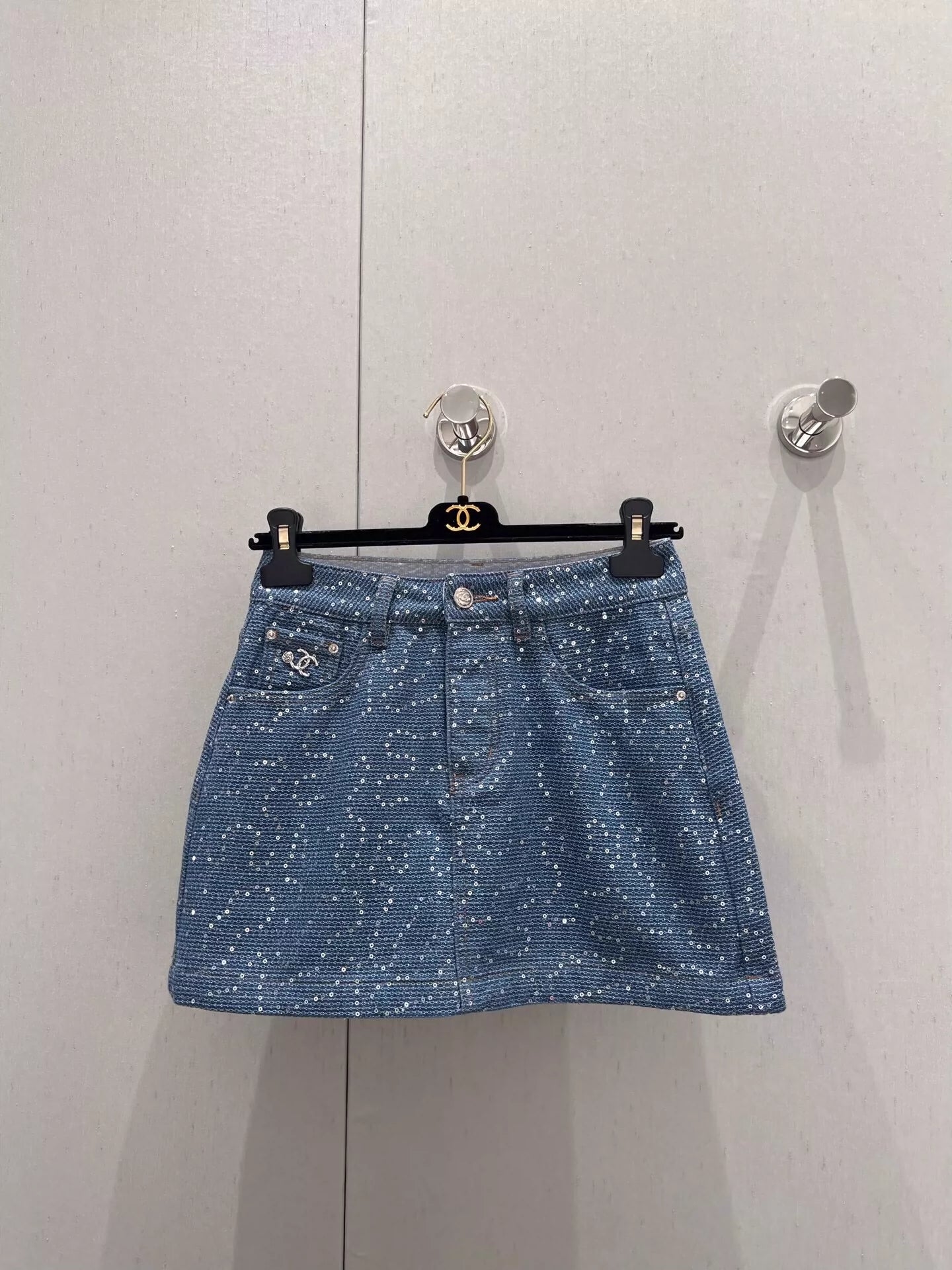 Spring/Summer New Heavy duty sequin denim half skirt