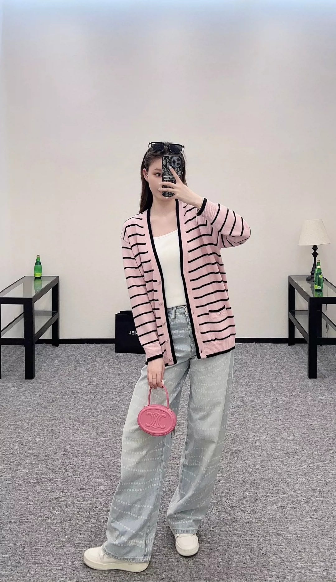 C 25 spring and summer new swallow logo buttons striped knit cardigan