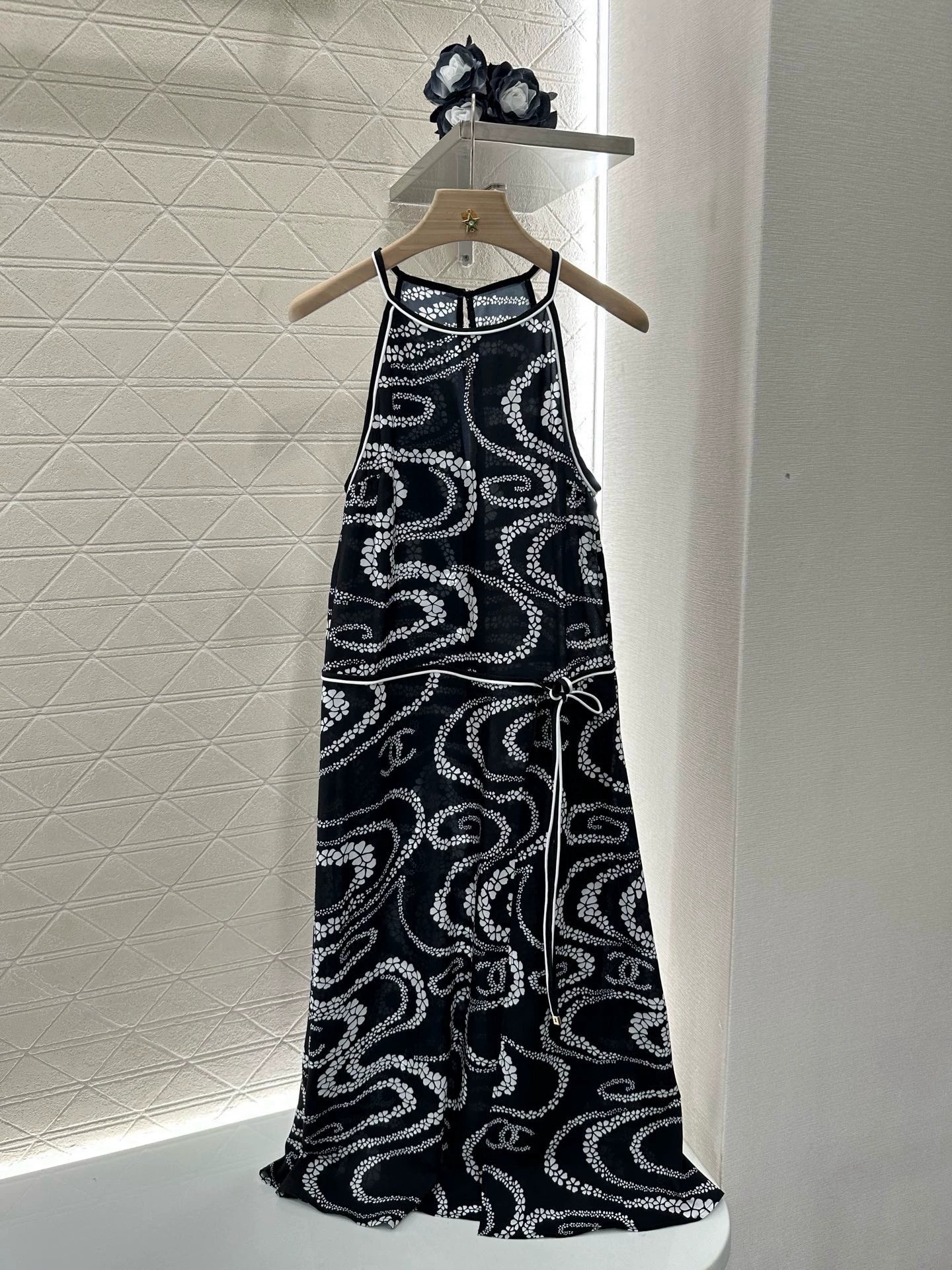 C 25 Printed Neck Dress(black, pink, orange)