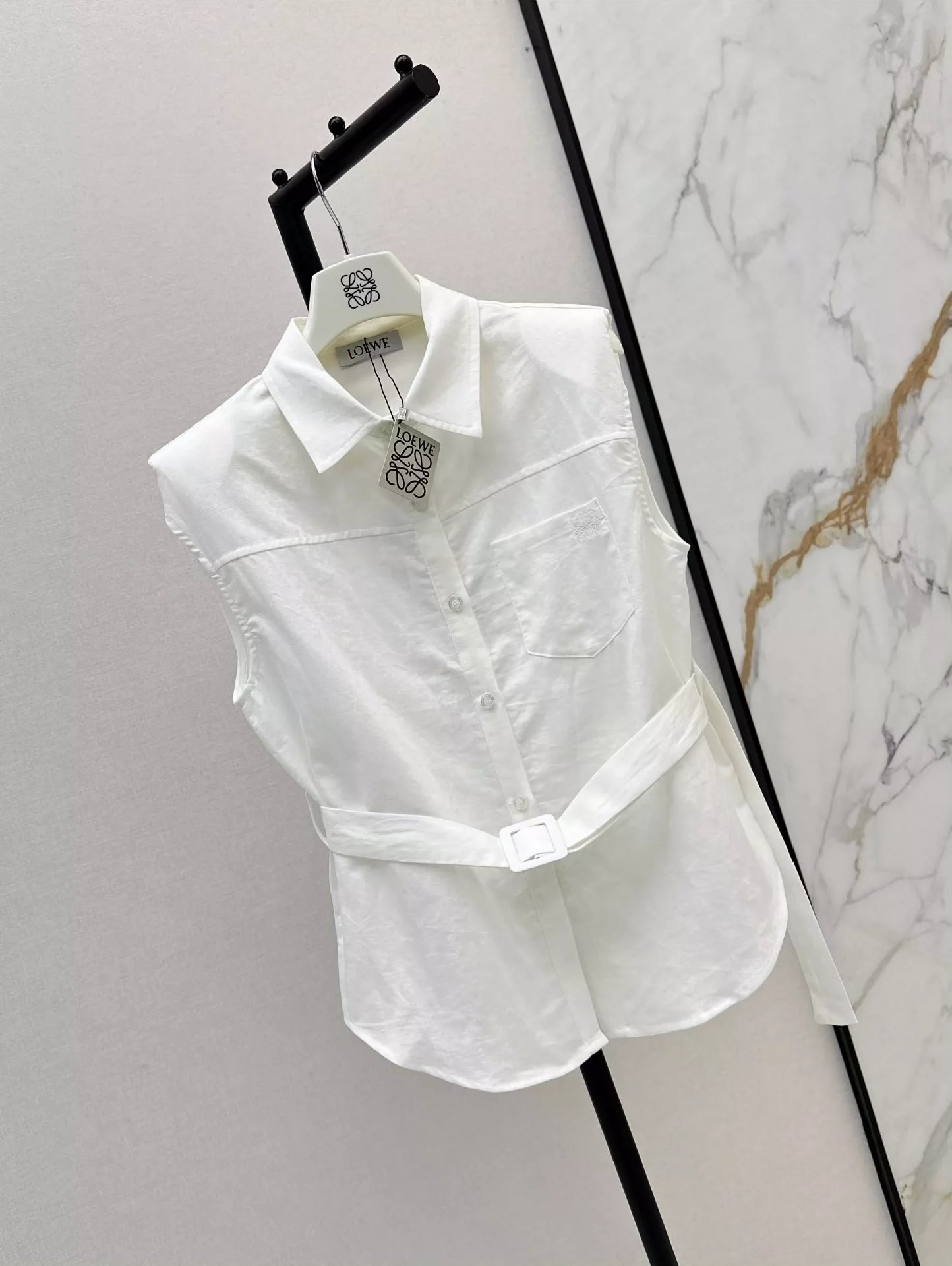 LO 25 spring and summer new dopamine color cotton linen tie waist sleeveless shirt