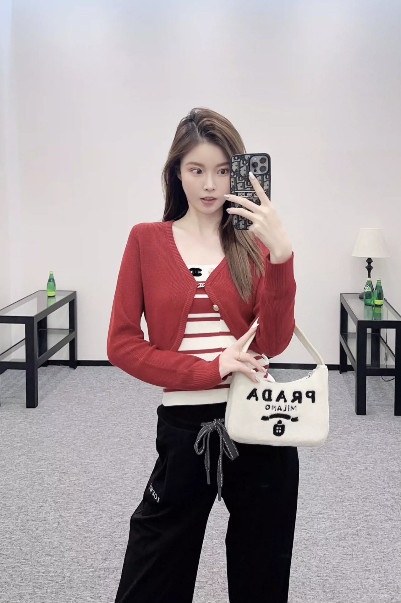 C 25 Fall/Winter New Style: Two-Piece Suspender Knit Cardigan Set