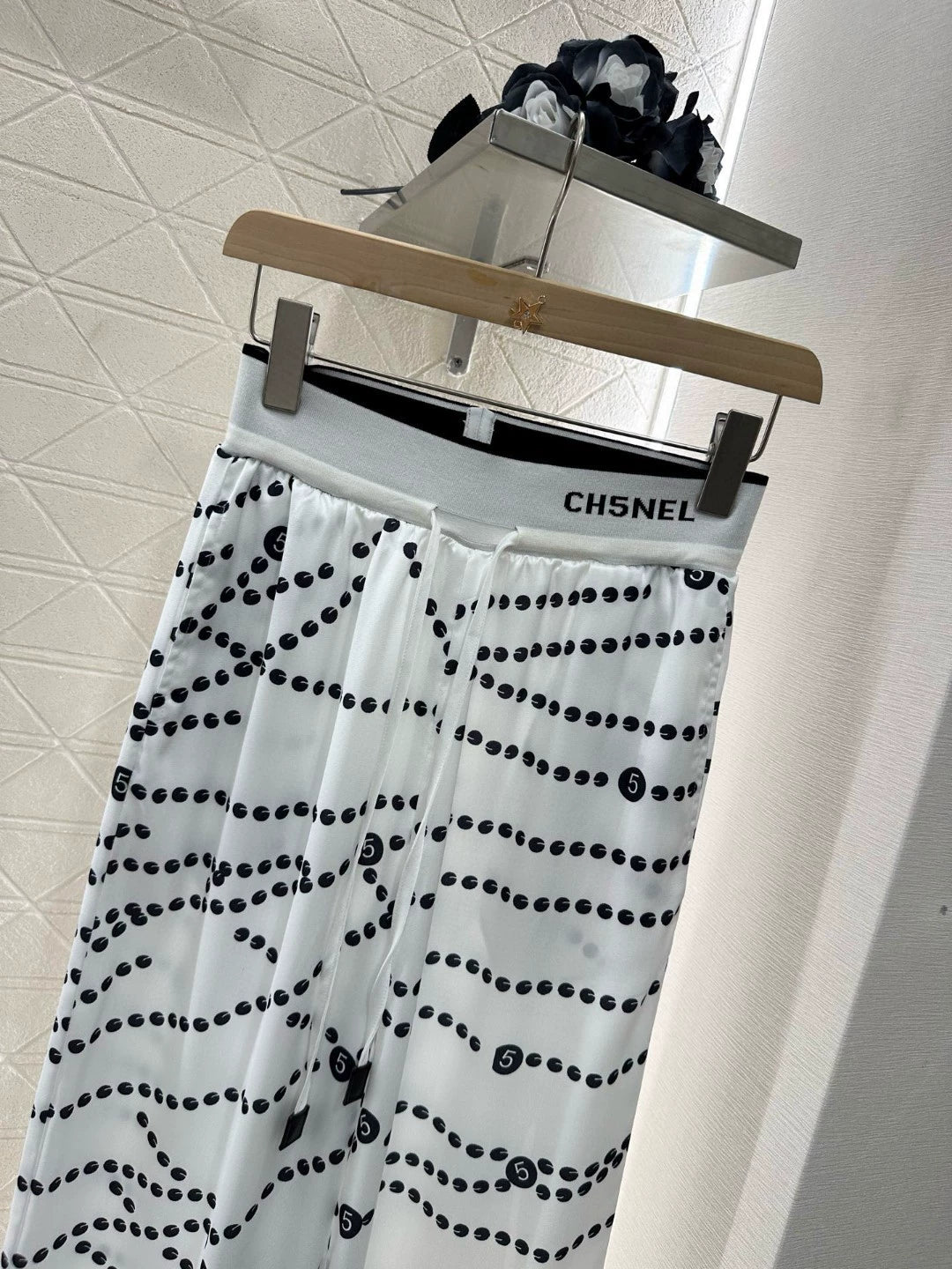 C 25 Pearl Chain Drawstring Straight Leg Pants
