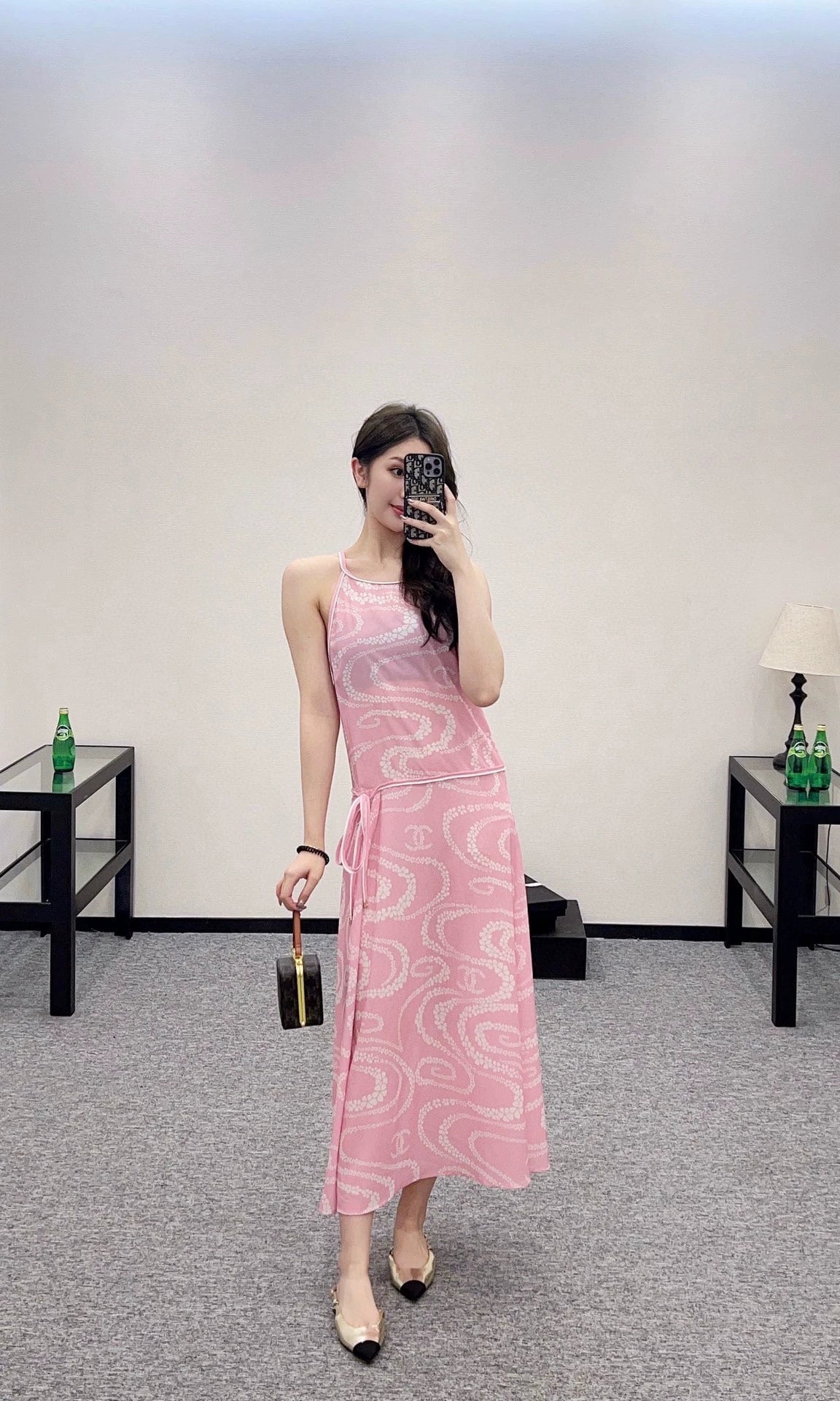 C 25 Spring/Summer New Printed Neck Dresses(black orange pink)