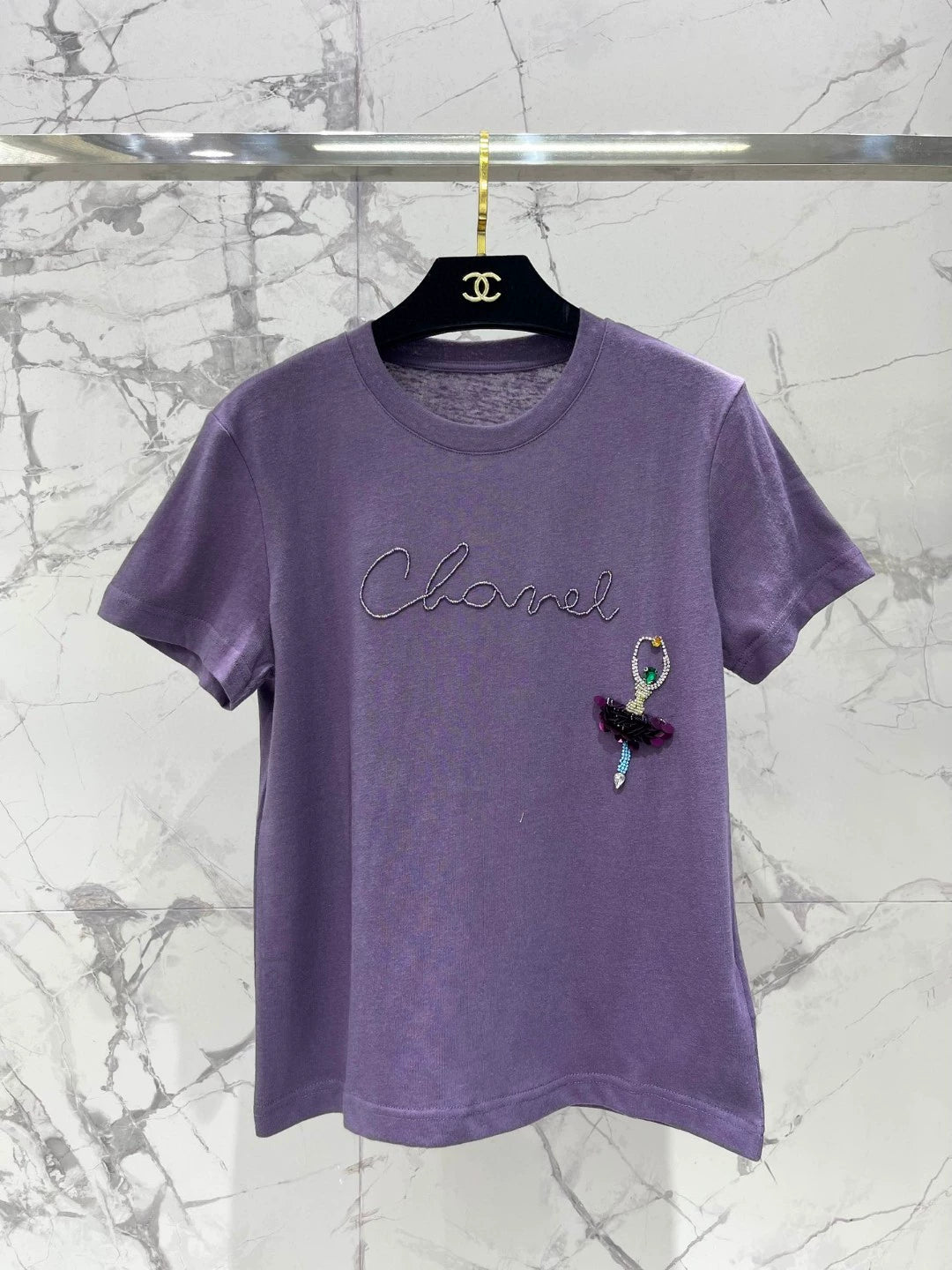 C 25 New Handmade Beaded Dance Cotton Round Neck Short Sleeve T-Shirt