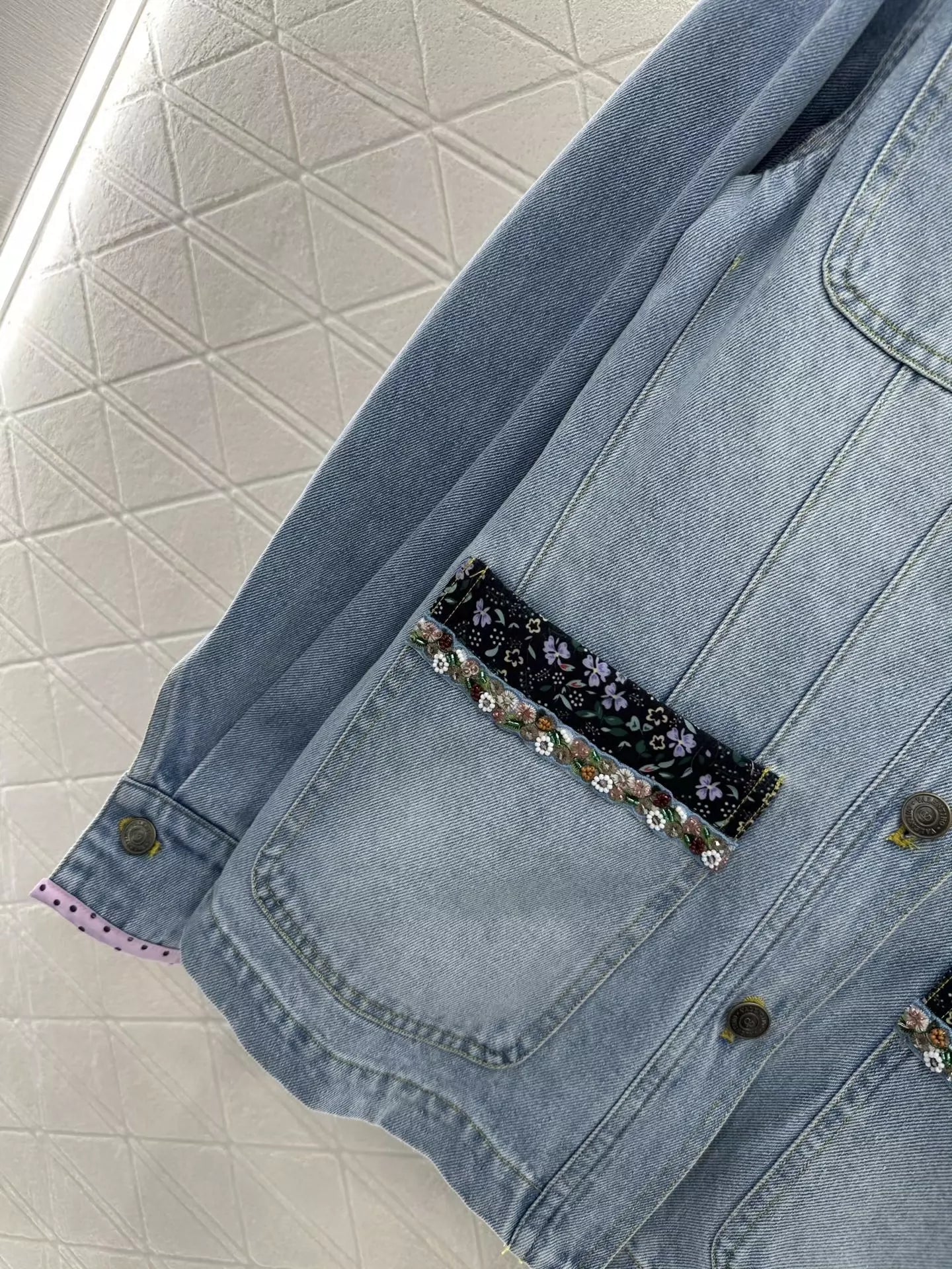 V 25 Floral beaded denim jacket