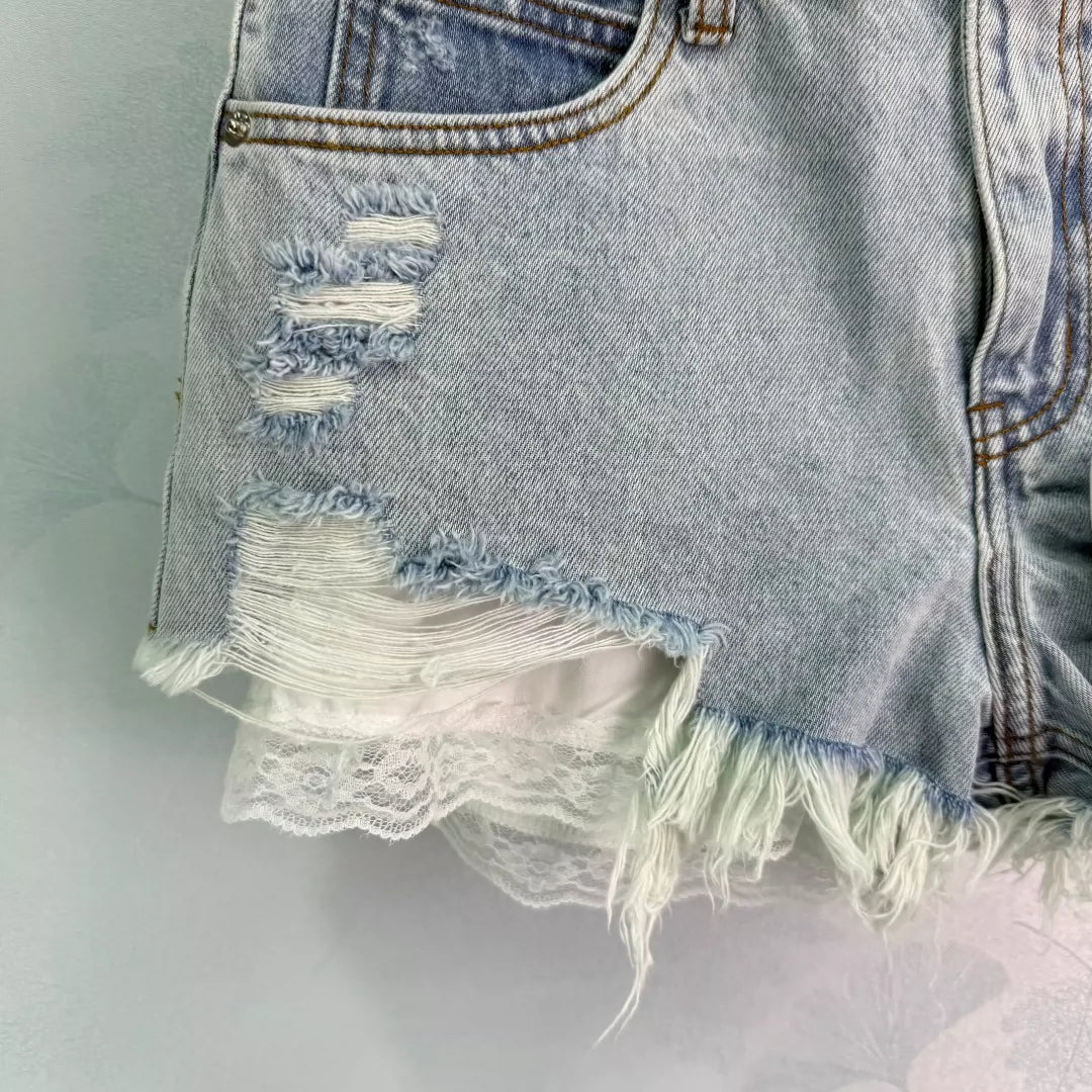 A 25 new ripped removable double waist head denim shorts