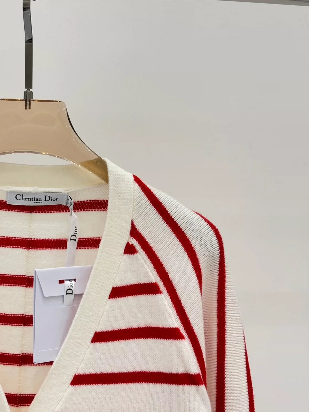 D 25 Spring and Summer new V-neck letter logo embroidery stripes contrast color casual knitted cardigan