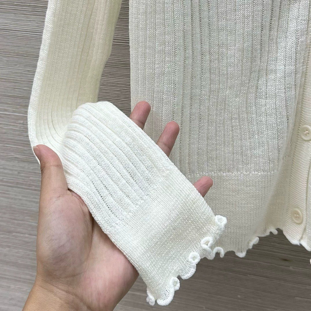 M 25 Lace trim Cardigan(white black pink)