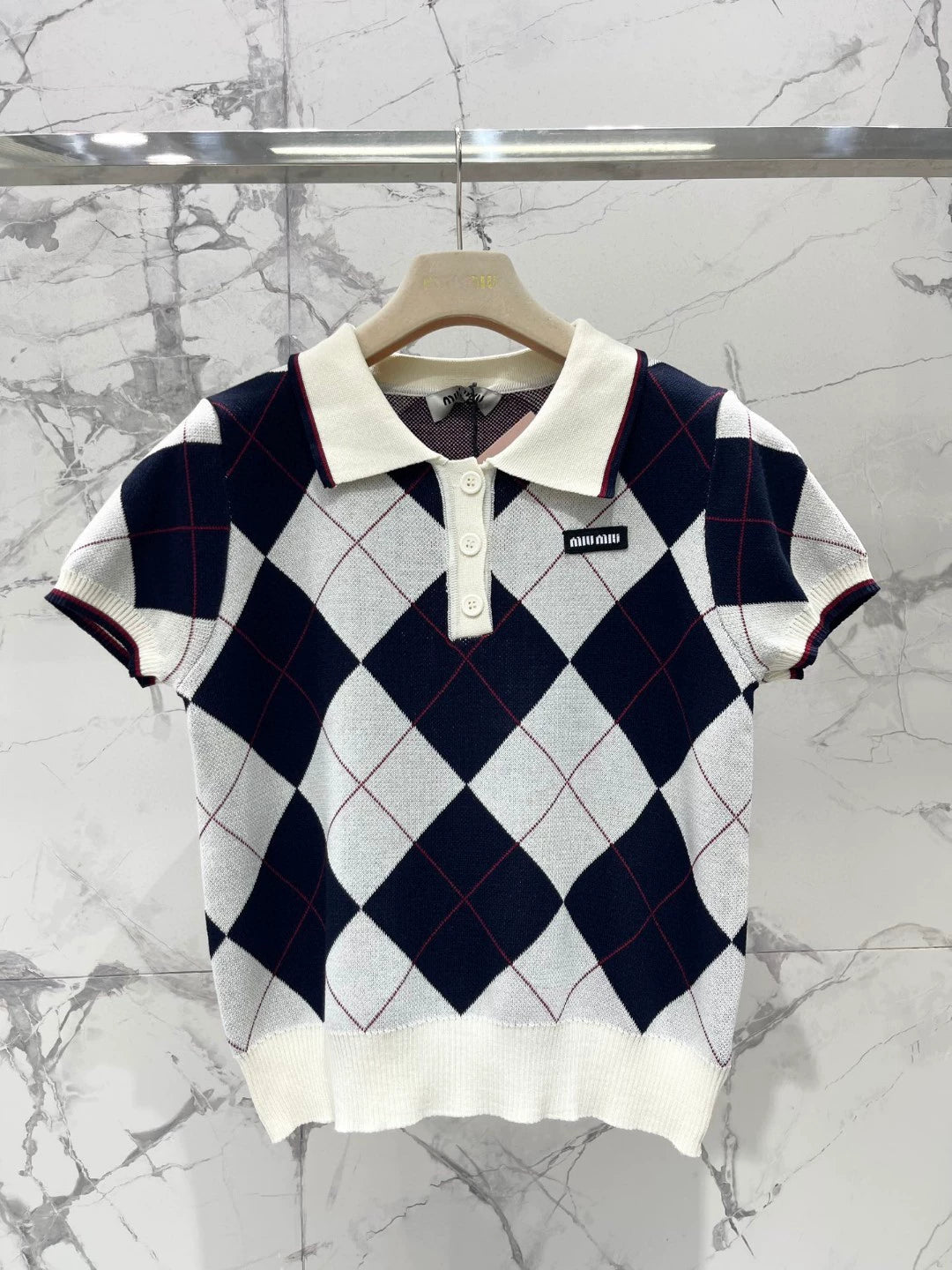 M 25 new age-reducing diamond polo collar knitted short sleeve + half-length skirt two-piece suit