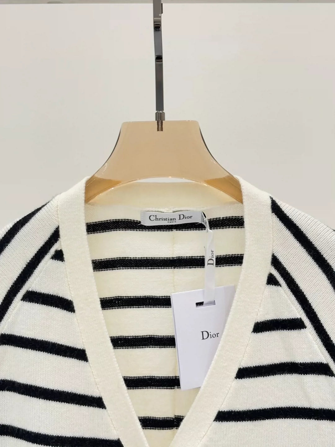 D 25 Spring and Summer new V-neck letter logo embroidery stripes contrast color casual knitted cardigan