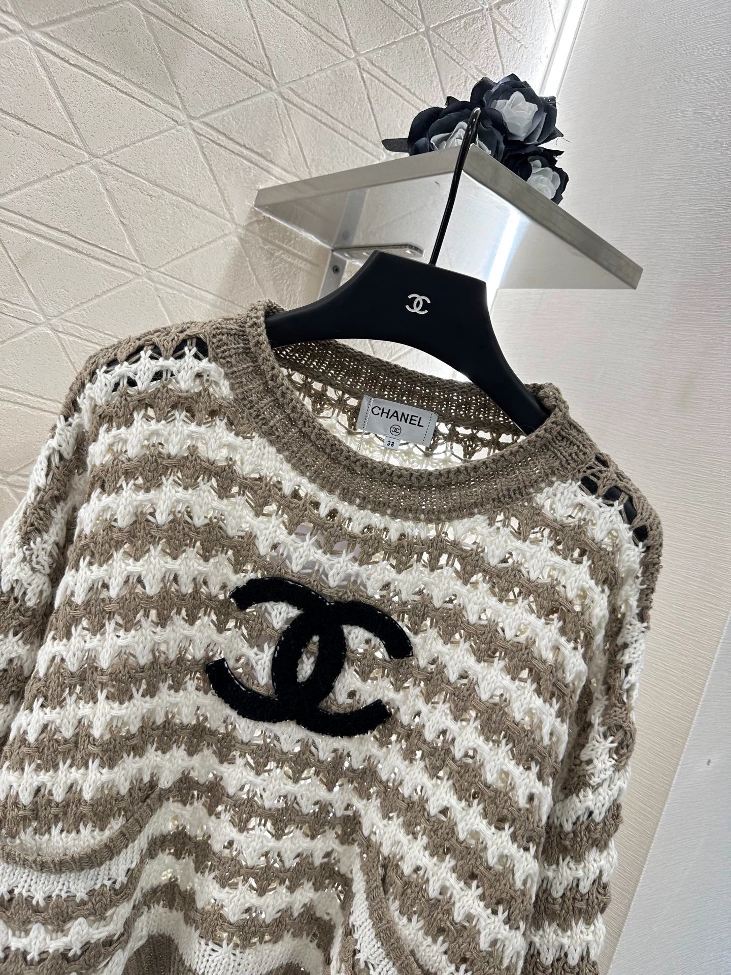 C 25 Striped Letter Knit Sweater