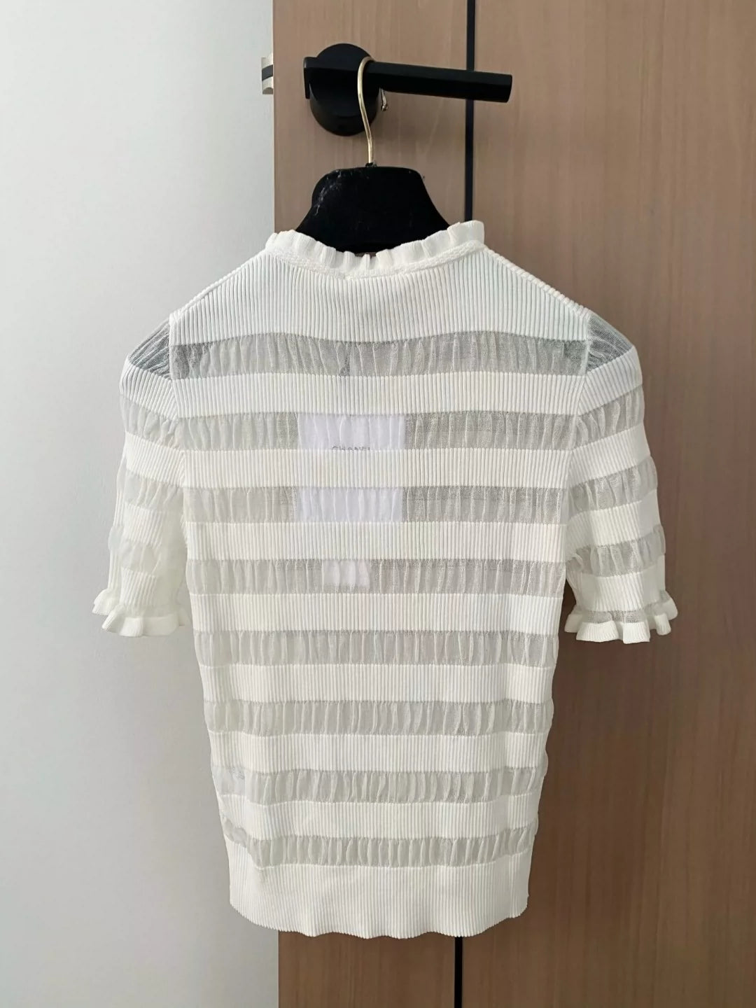 C 25 New Striped Hollow Round Neck Short Sleeve Knit