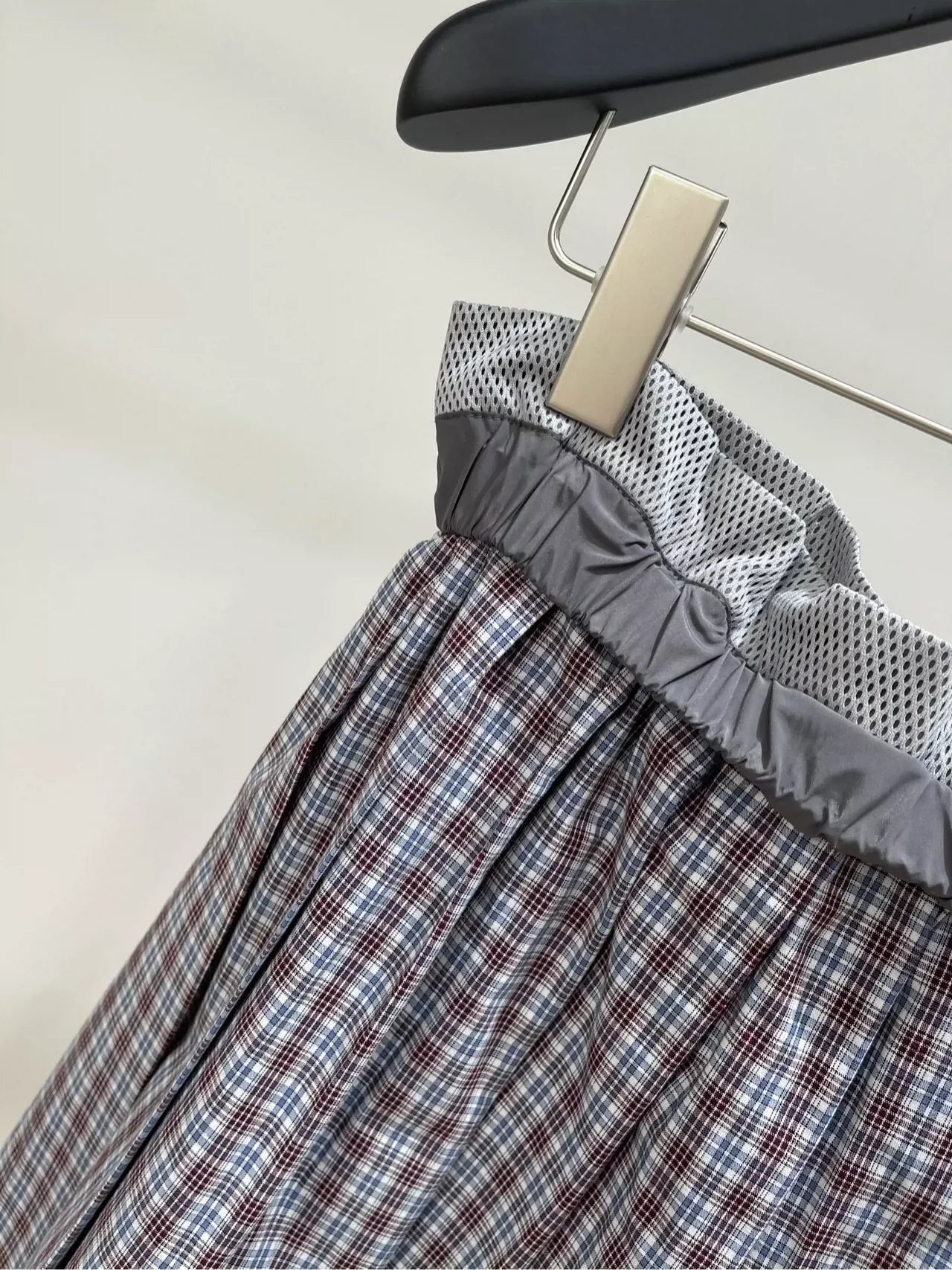 M 25 Summer new style mesh outer-turned dark red fine check mid-length skirt