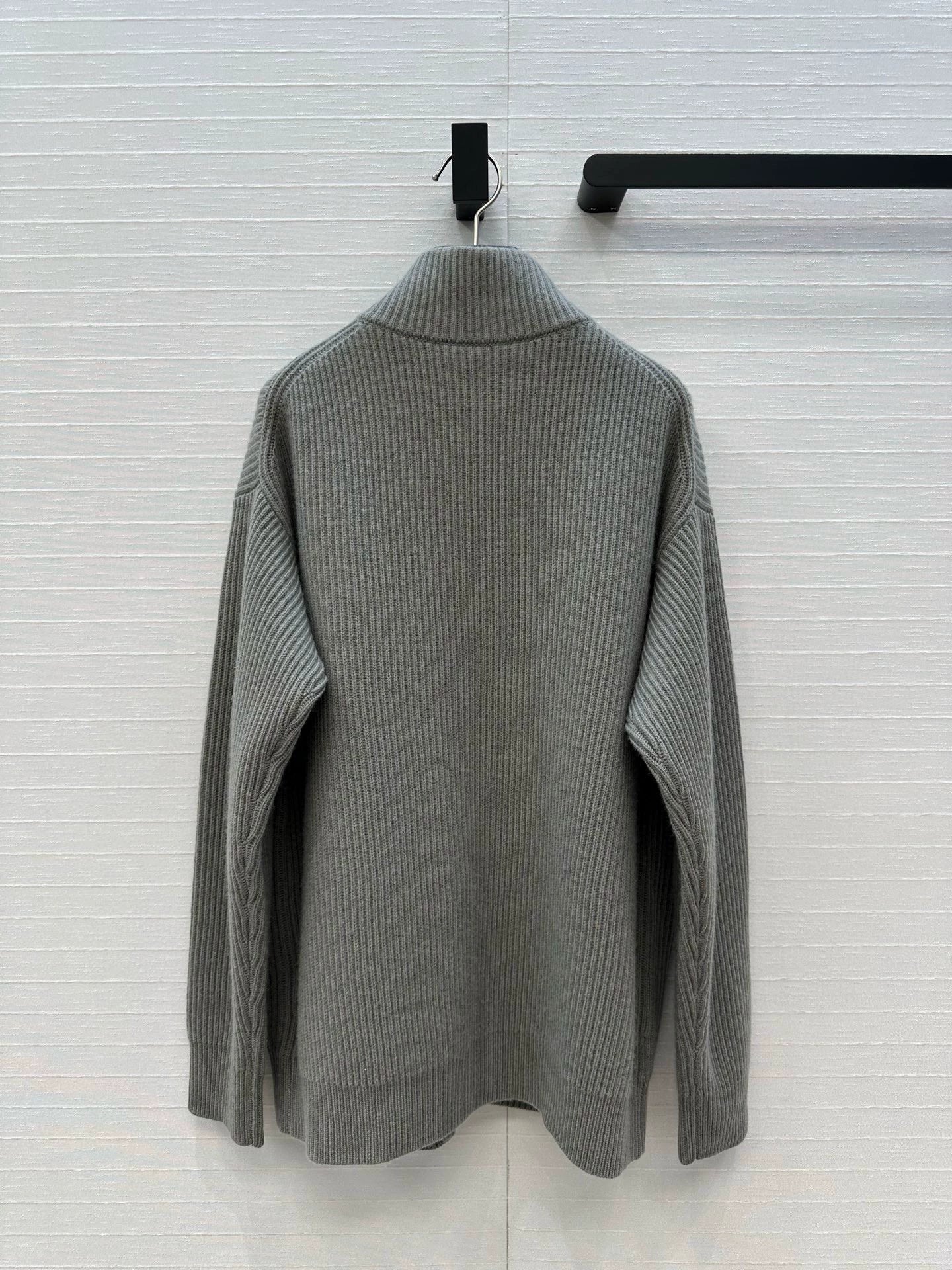 He 25 Mid-length cashmere knitted zip-up jacket(100% cashmere BROWN/GRAY)