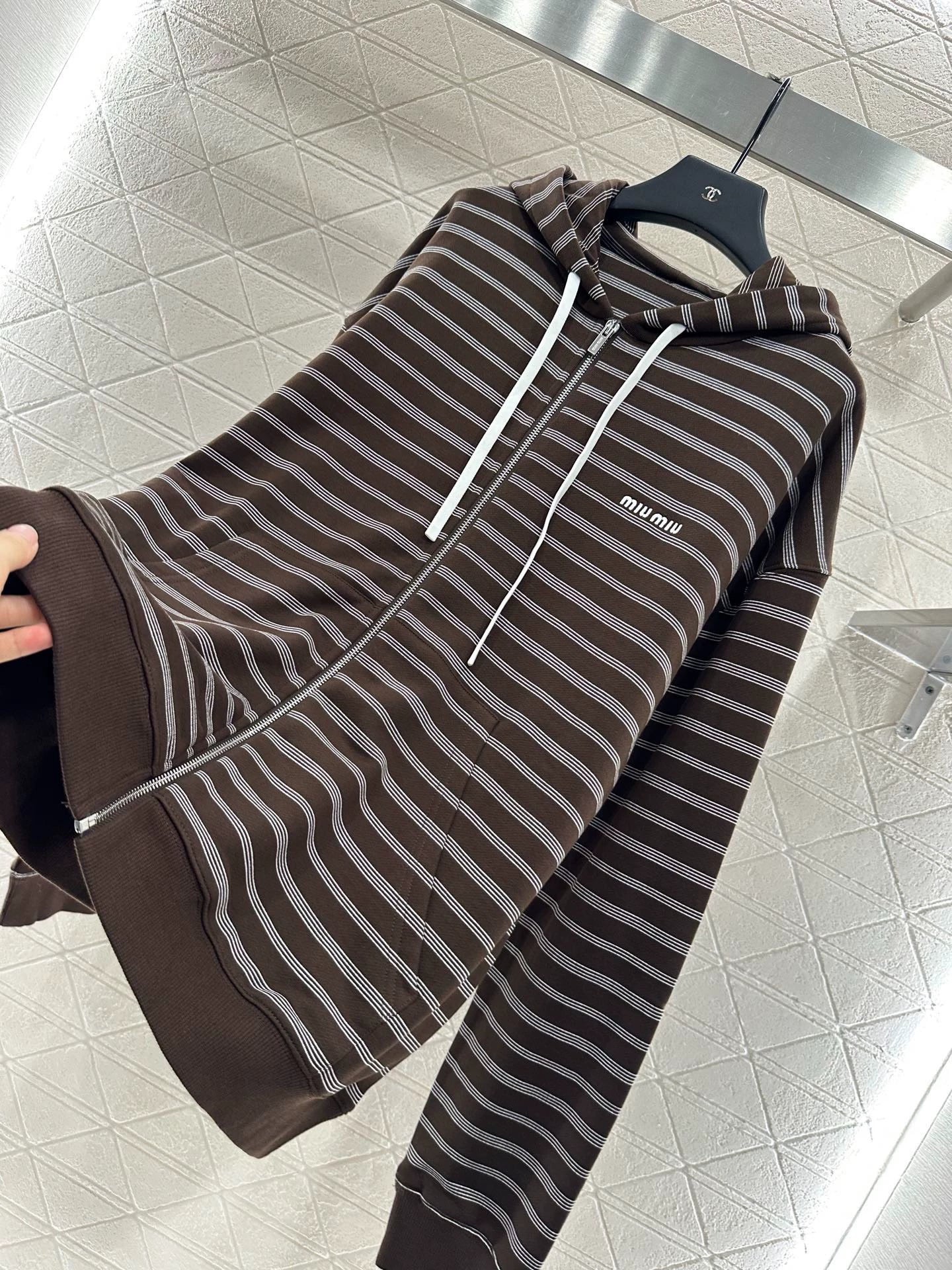 Mi 25 Hooded zip-up striped jacket(BROWN/BLUE)