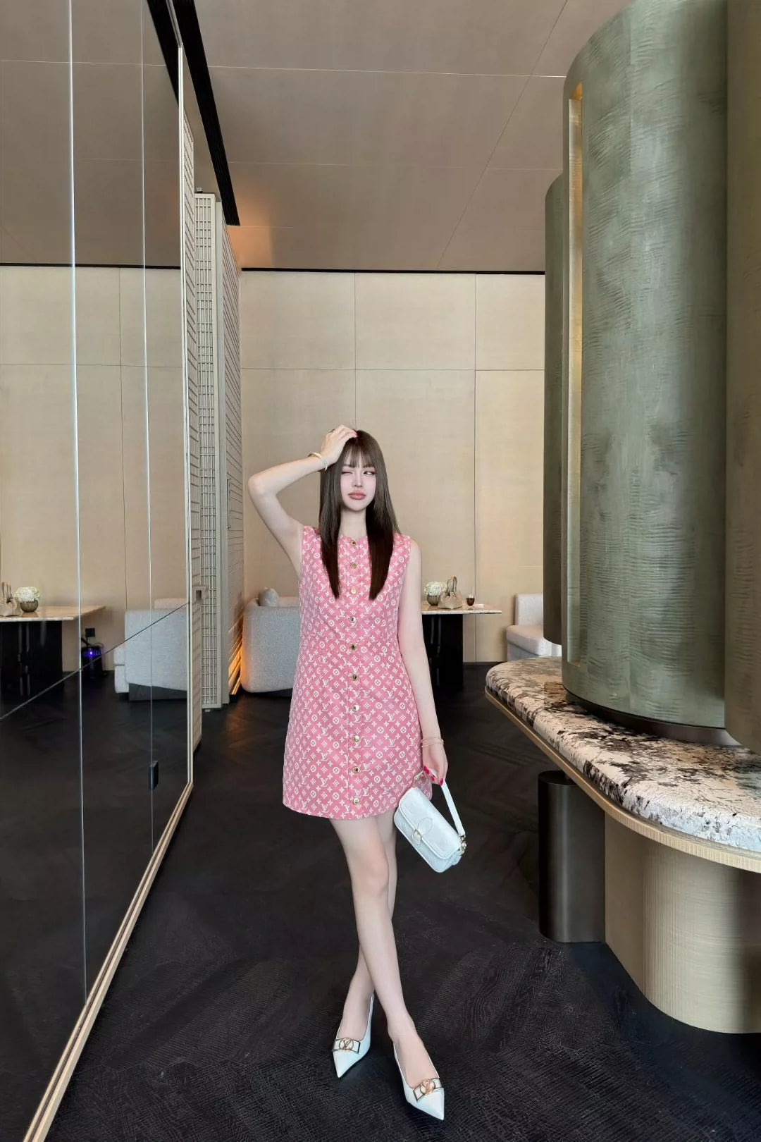 L 25 New jacquard single-breasted sleeveless dress