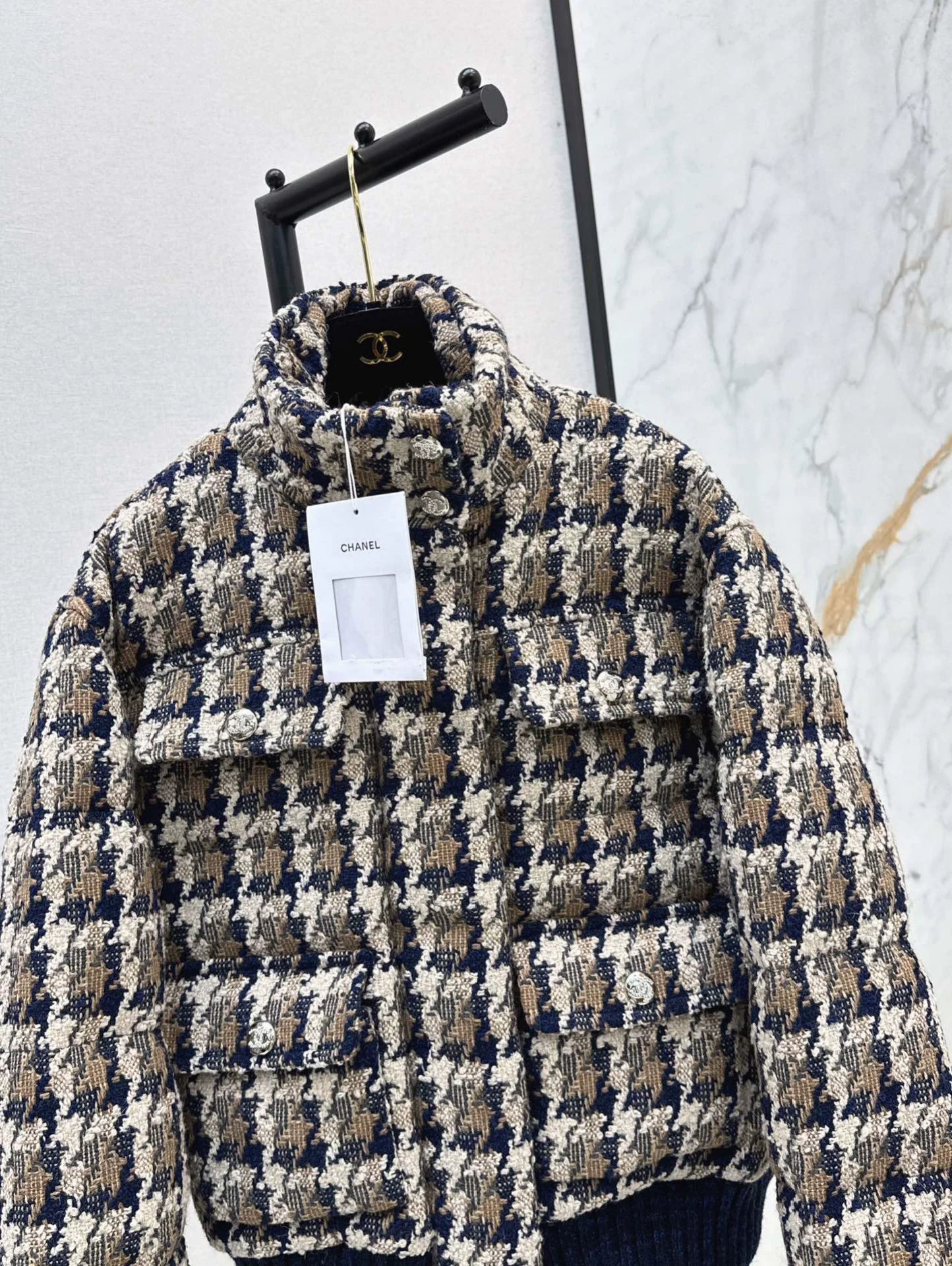 C 25 New fall/winter ski tweed plaid stand-collar down jacket