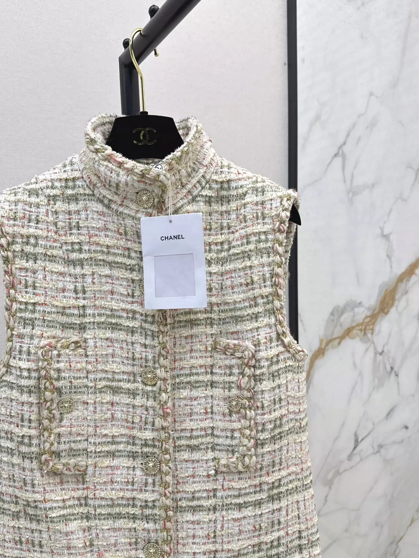 C 25fw Woven long tweed vest dress
