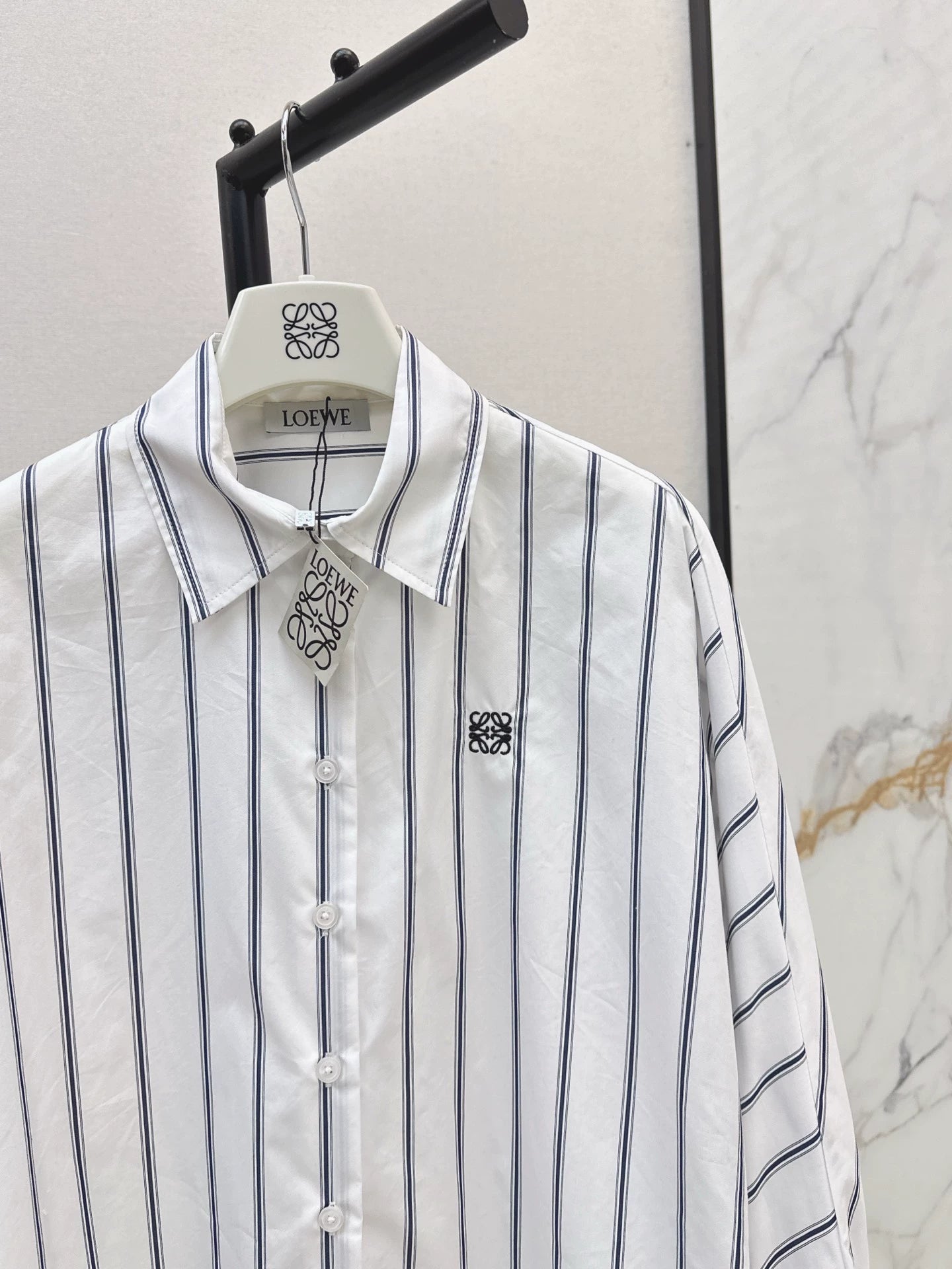 LO 25 Blue striped embroidered batwing sleeve shirt
