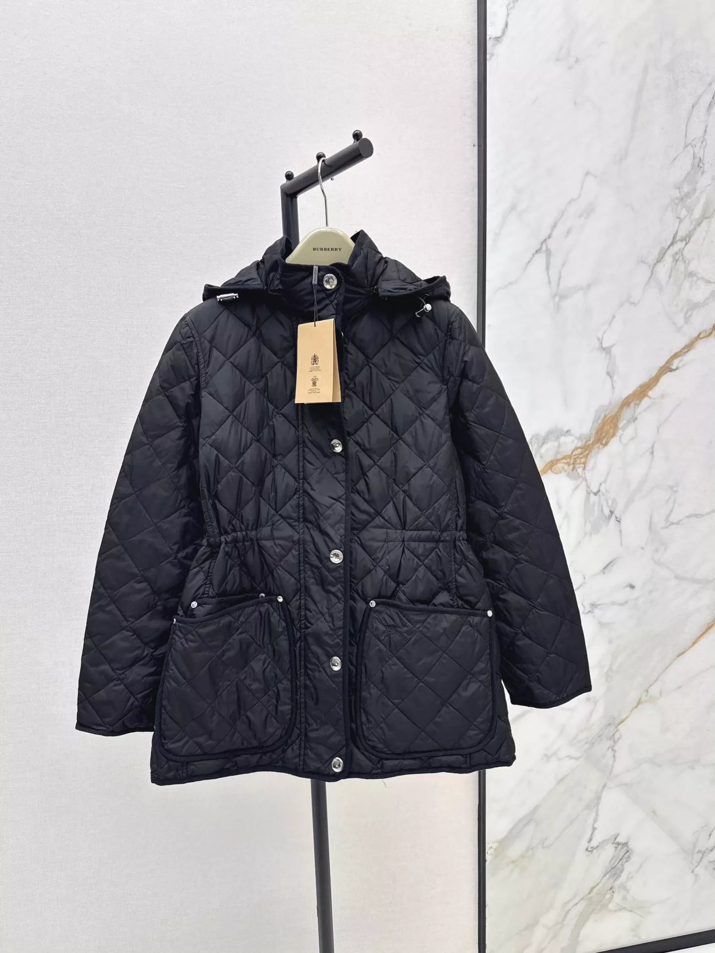 BRU 25 New Diamond Quilted Hooded Down Jacket Mid-Length Jacket