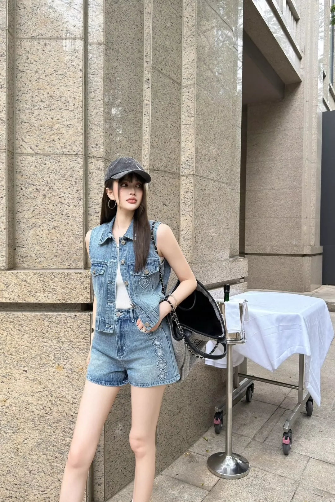C 25 New Embroidered Pocket Denim Vest
