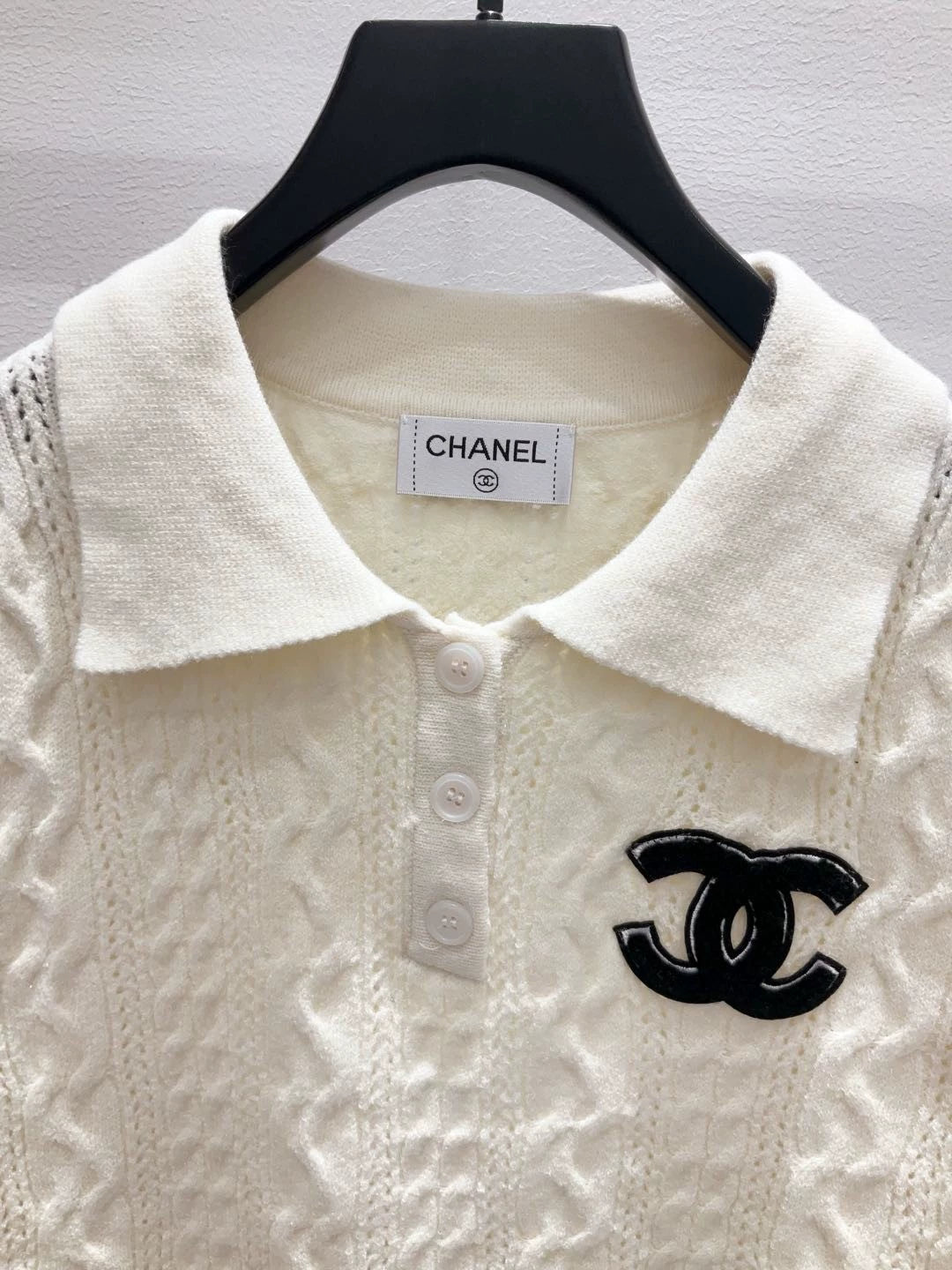 C 25 new logo button lapel short-sleeved knitted top(pink,gray,beige)