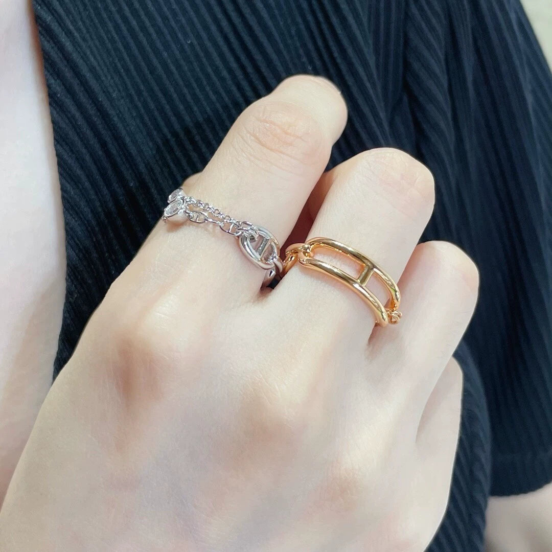 Double chain rhinestone ring