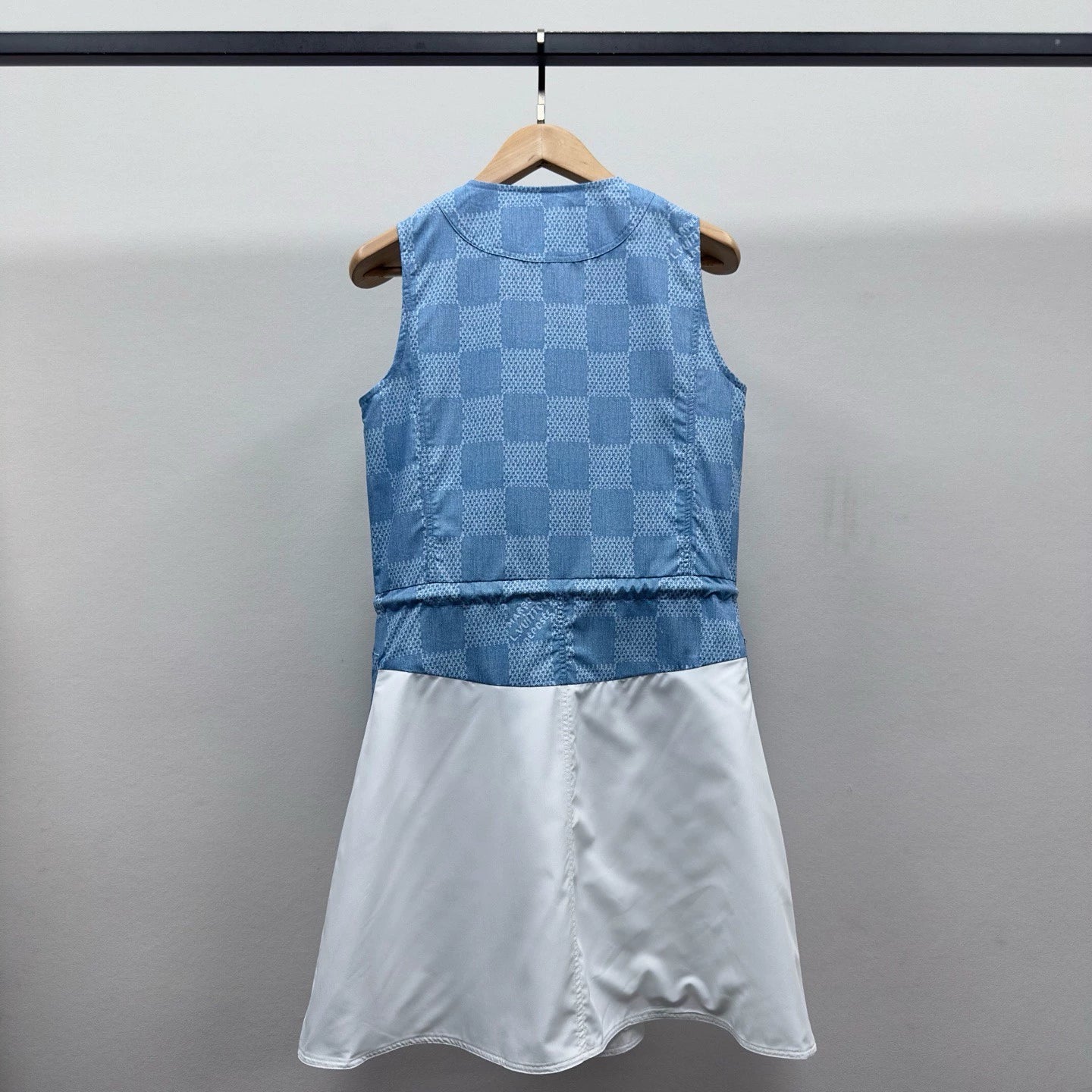 L 25 New Checkerboard Color Block Waist Dresses