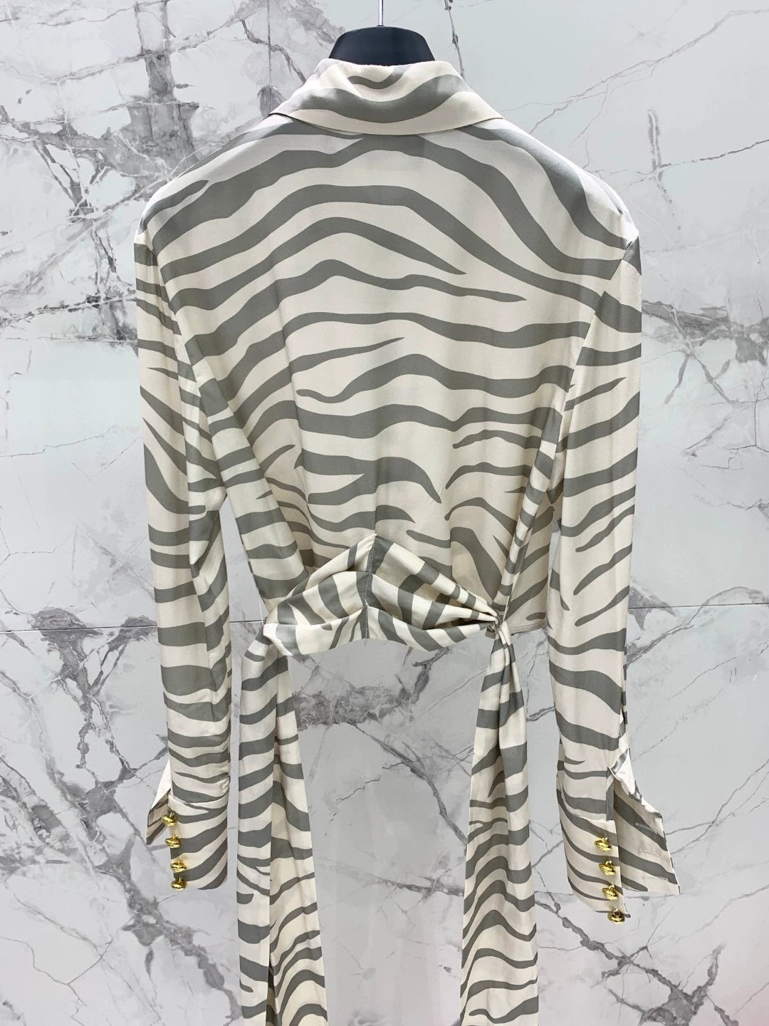 BA 25 new style leopard print tie long sleeve silk shirt