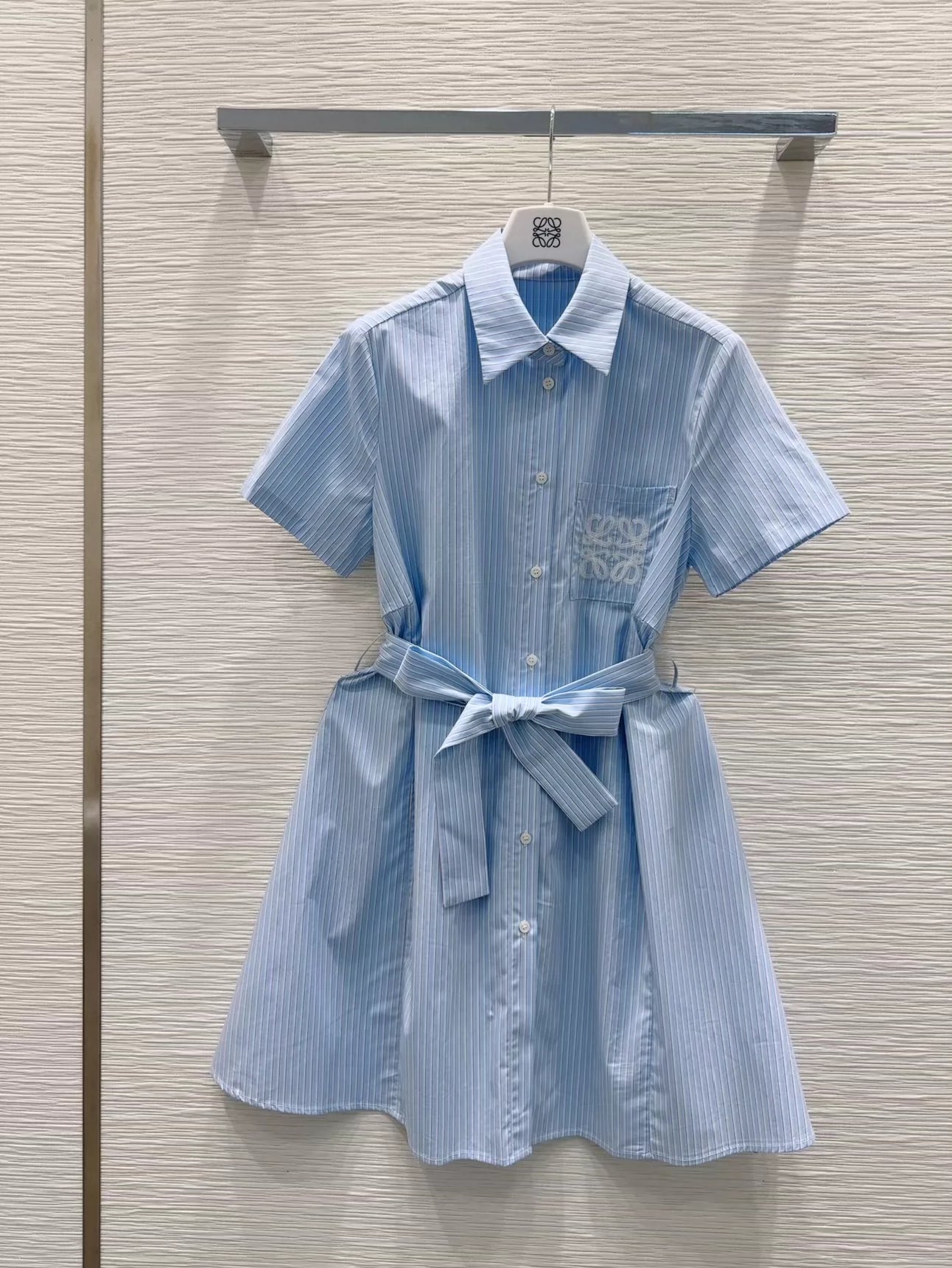 LO 25 New Striped Tie Flap Neck Short Sleeve Shirt Dresses