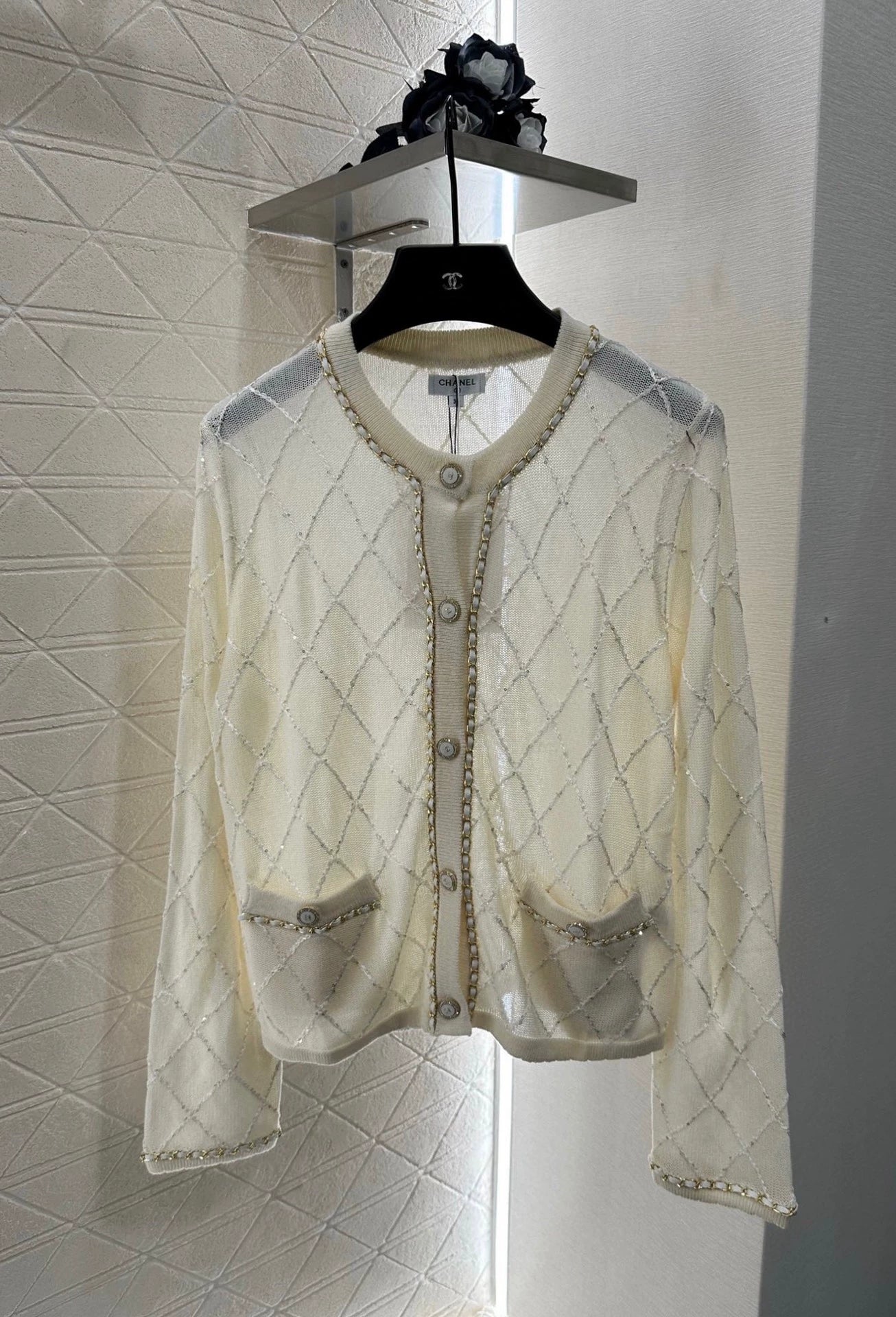 C 25 Heavy Chain Diamond Knit Cardigan