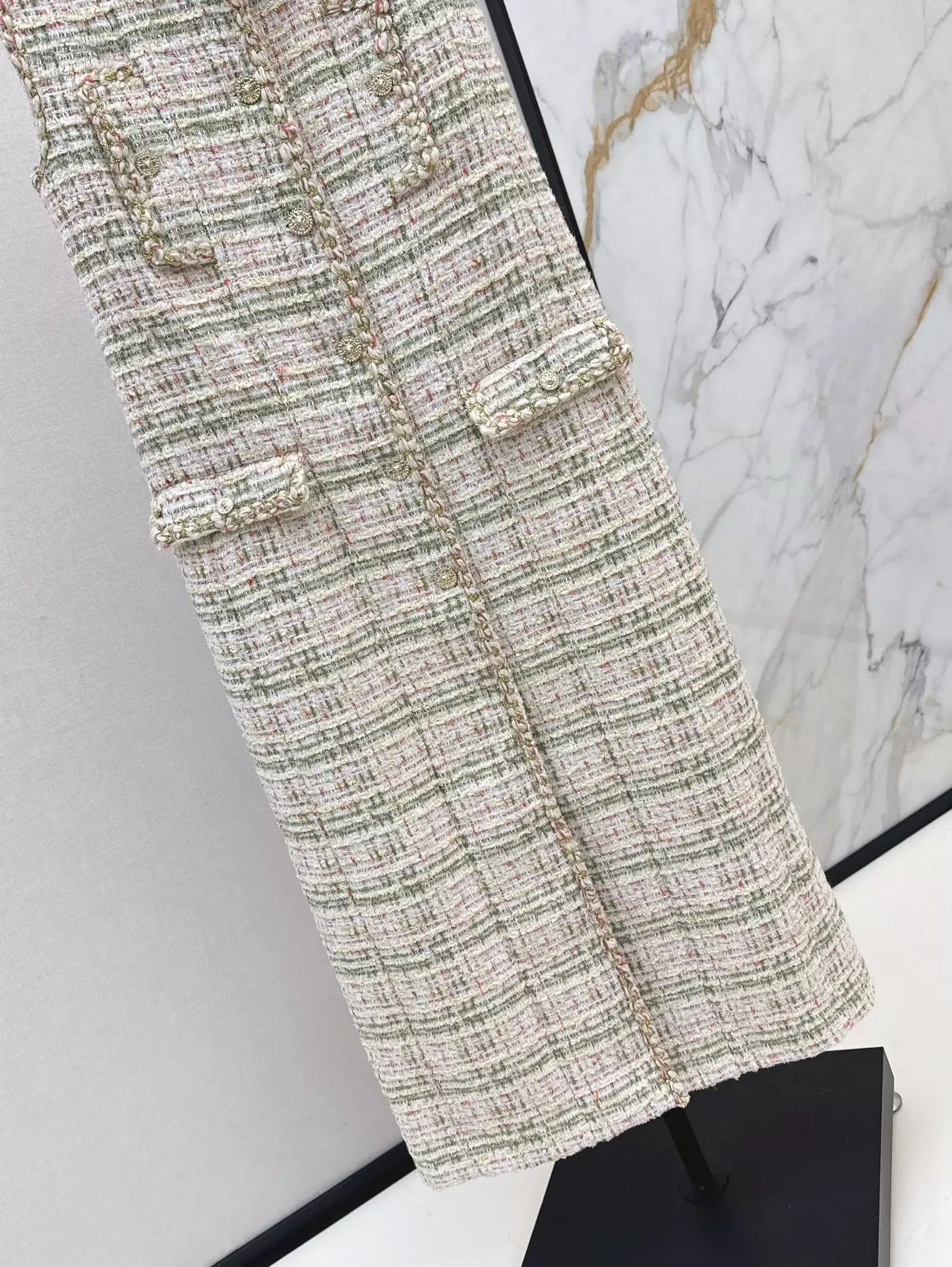 C 25fw Woven long tweed vest dress