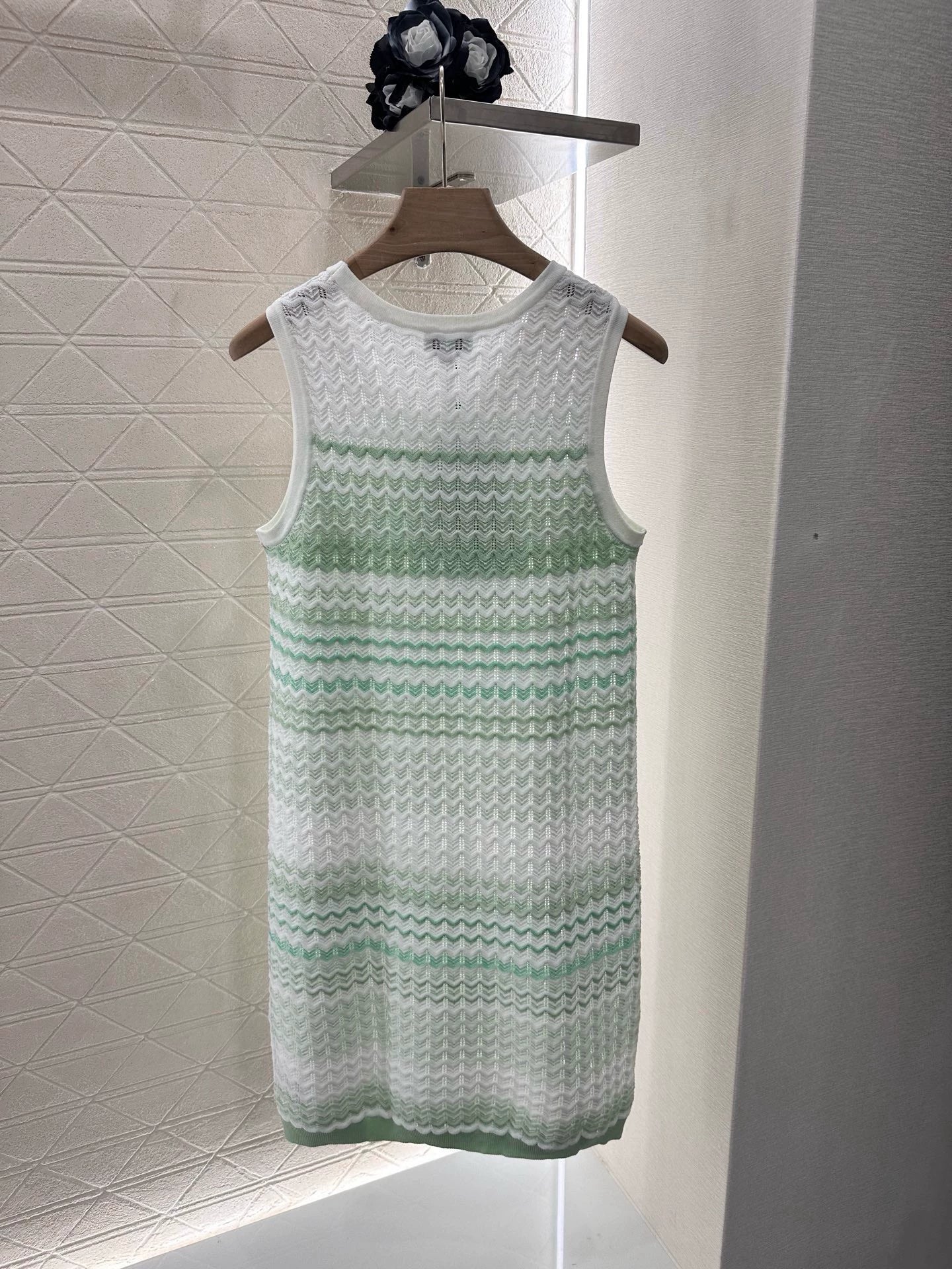 C 25 Pale Pink Pale Green Striped Knit Tank Dress