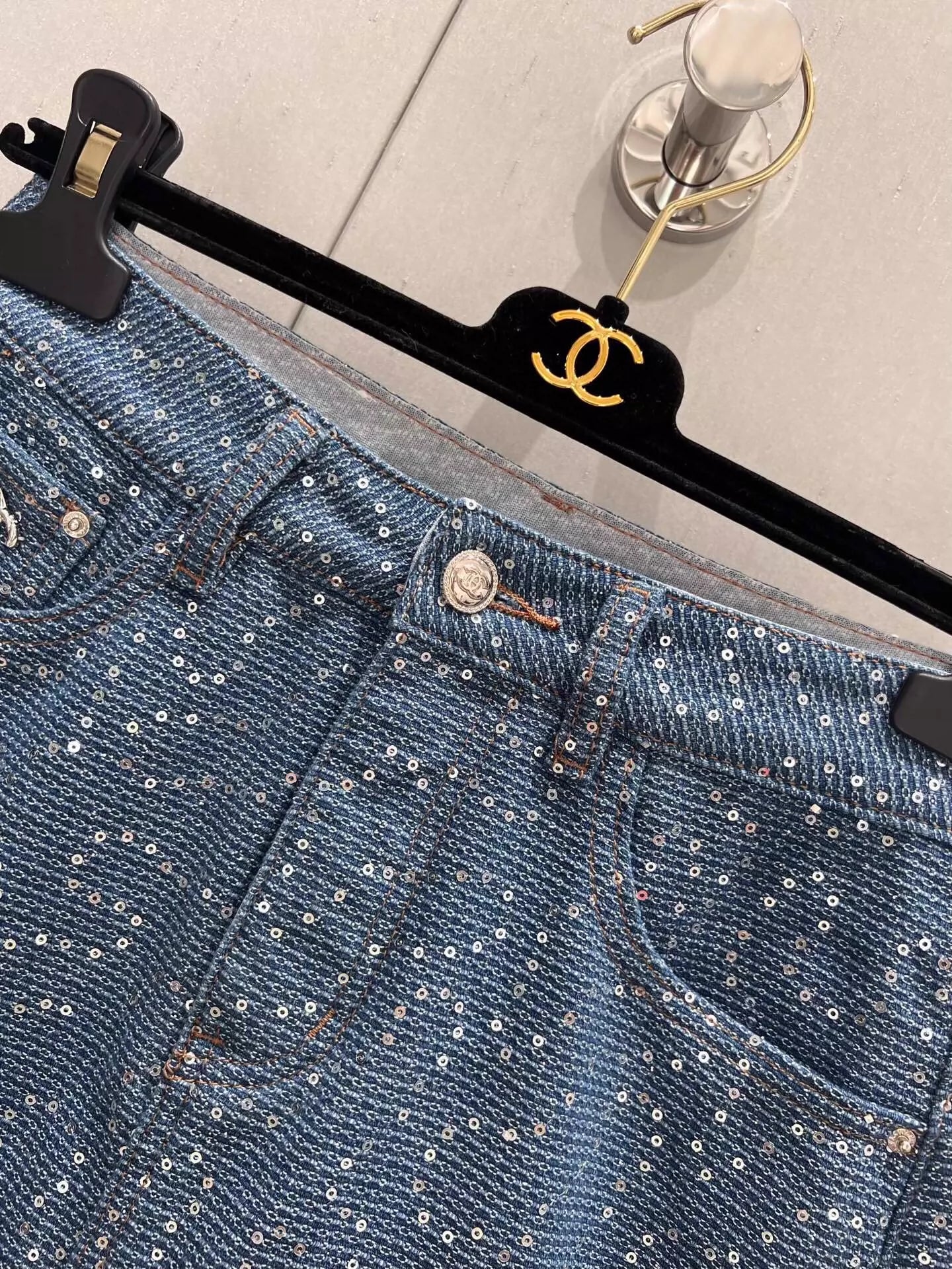 Spring/Summer New Heavy duty sequin denim half skirt