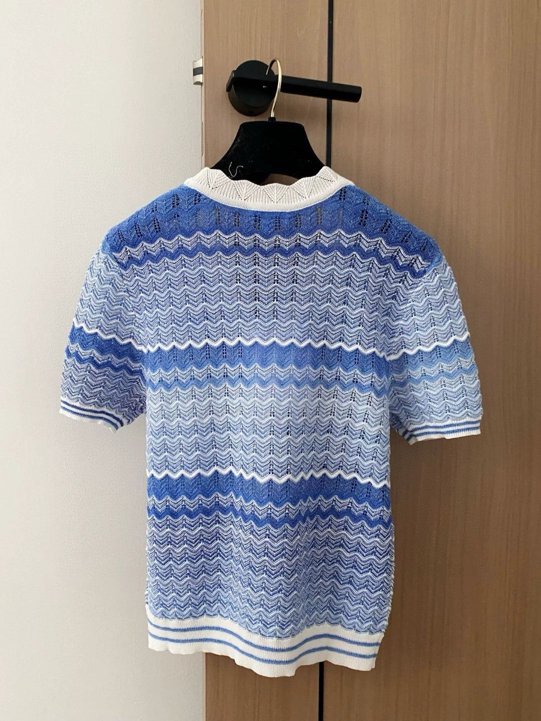 C 25 new color clashing stripes single-breasted V-neck short-sleeved knit cardigan