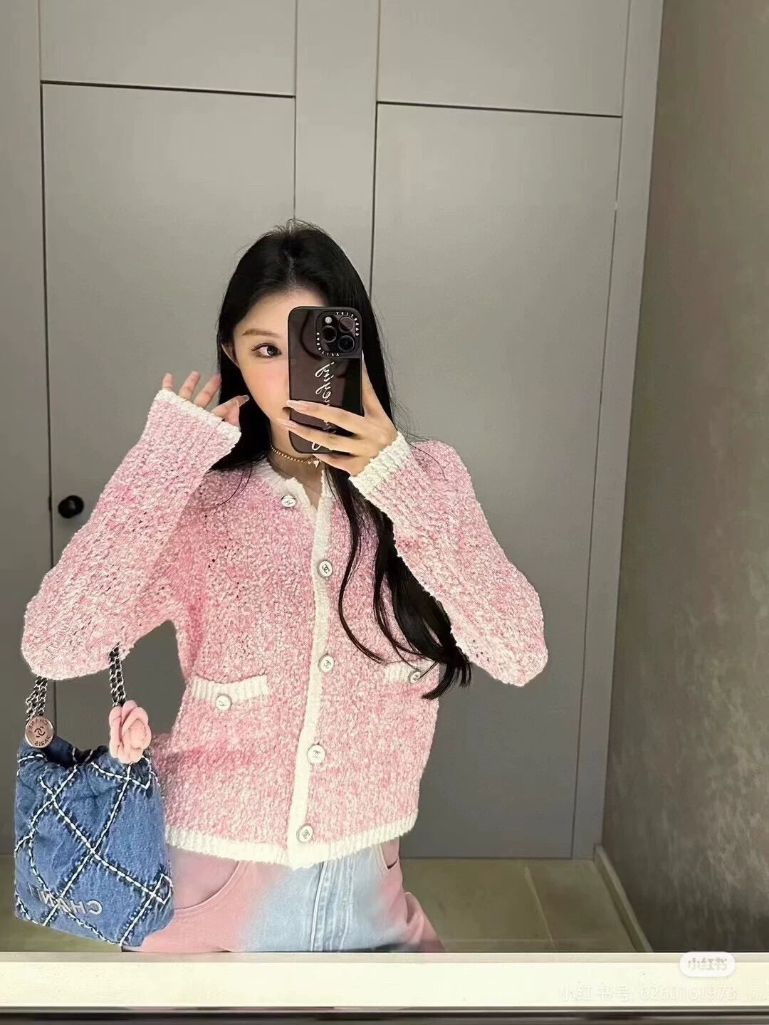 C 24 spring and summer new hollowed out logo buttons knit cardigan