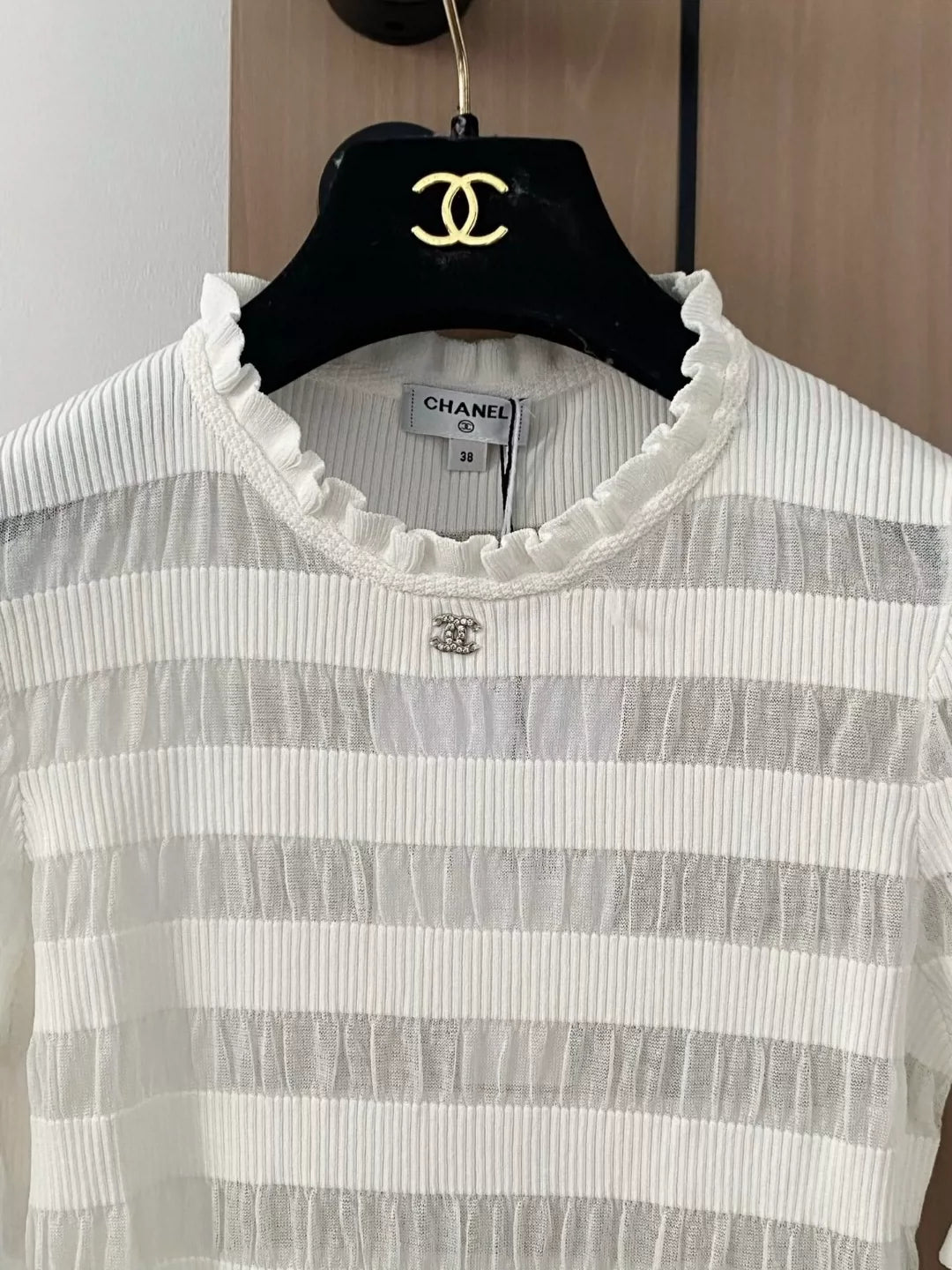 C 25 New Striped Hollow Round Neck Short Sleeve Knit