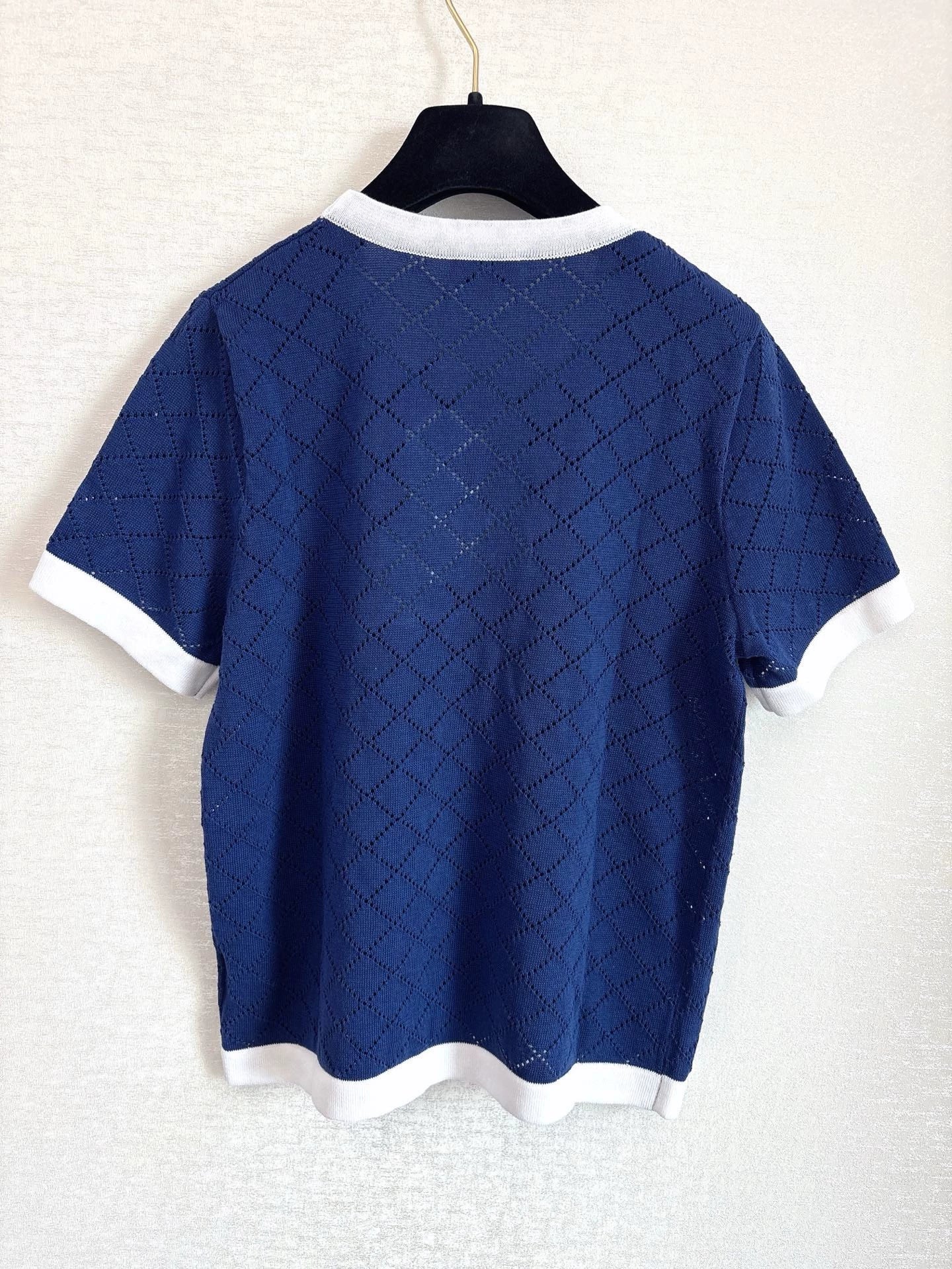 C 25 New Hollow Checkered Knit Short Sleeve